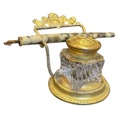 French Gilded Bronze Inkwell, Pen Rest, 19th Century