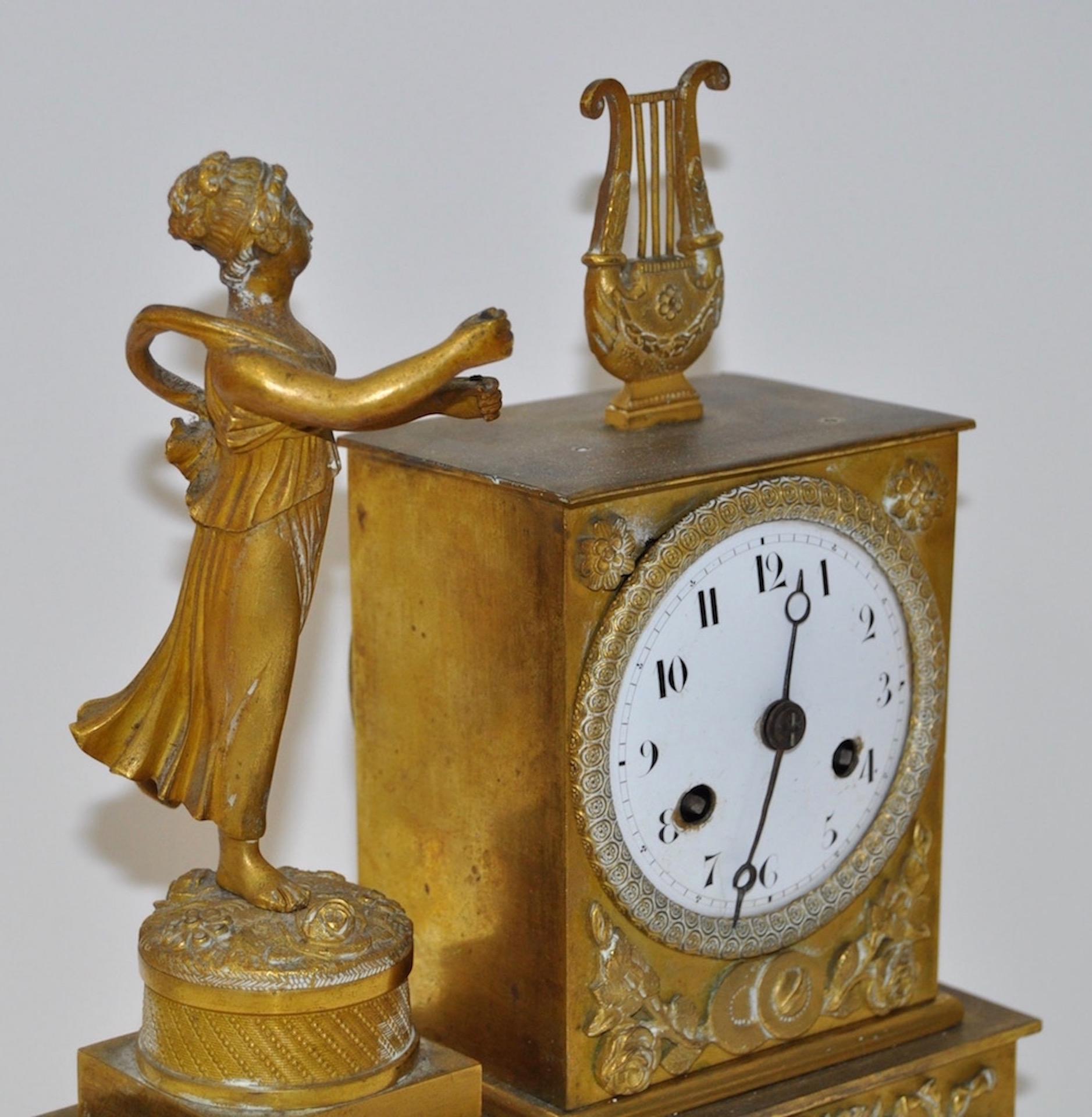 Empire French Gilded Bronze Mantle Clock with Standing Figure, circa 1840s