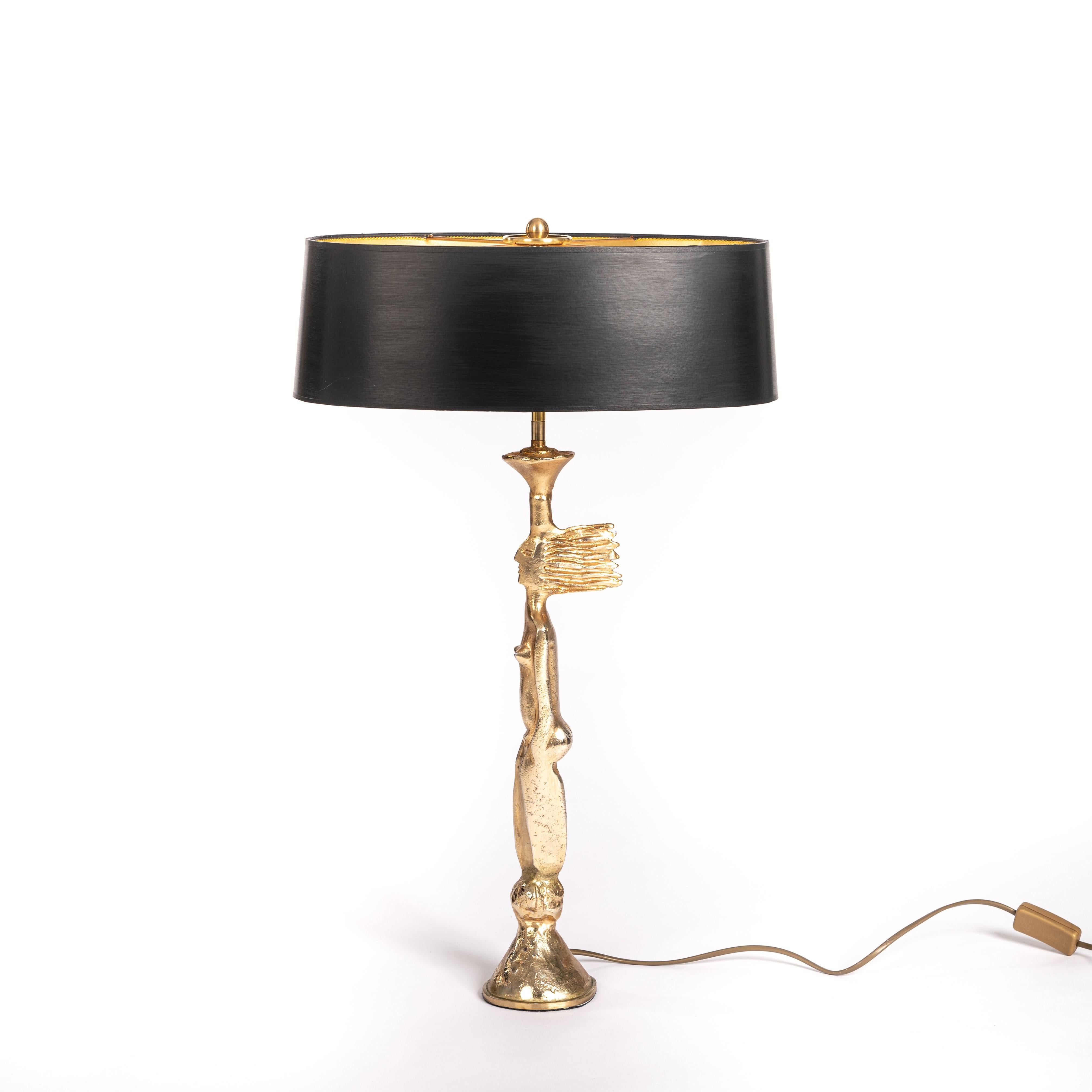 French Gilded Bronze Table Lamp by Pierre Casenove for Fondica, 1980s For Sale 8