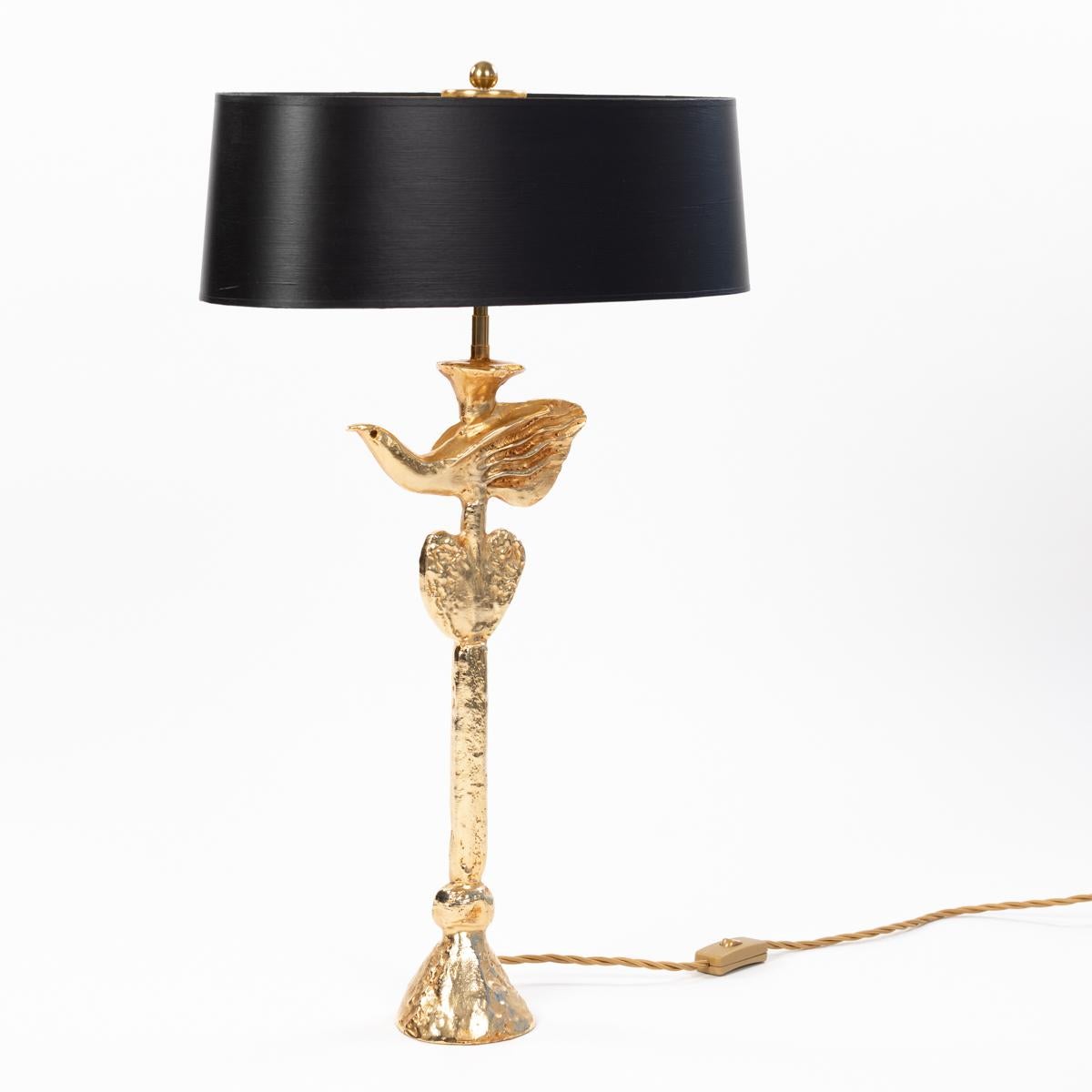 Mid-Century Modern French Gilded Bronze Table Lamp by Pierre Casenove for Fondica, 1980s For Sale