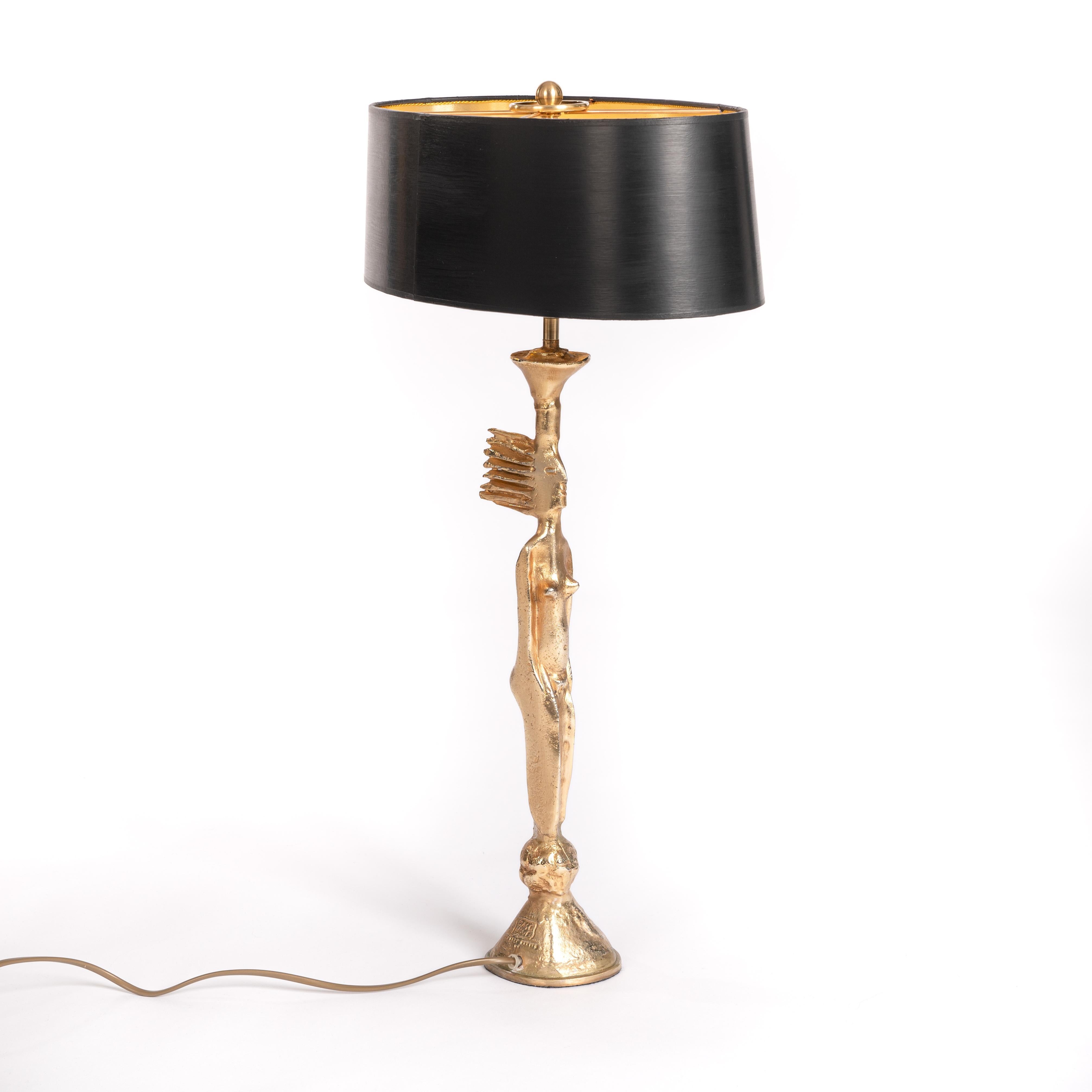 Mid-Century Modern French Gilded Bronze Table Lamp by Pierre Casenove for Fondica, 1980s For Sale