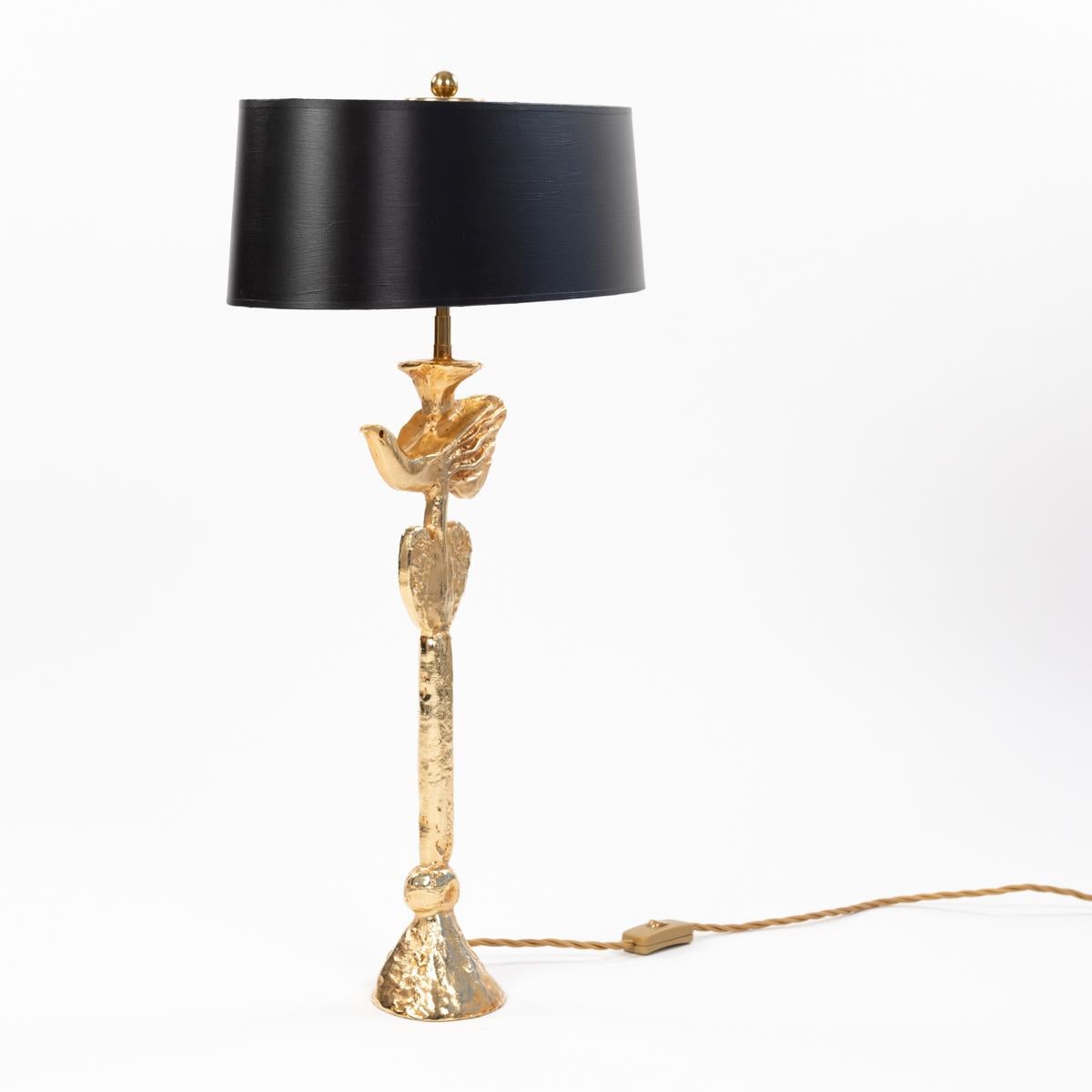 Cast French Gilded Bronze Table Lamp by Pierre Casenove for Fondica, 1980s For Sale