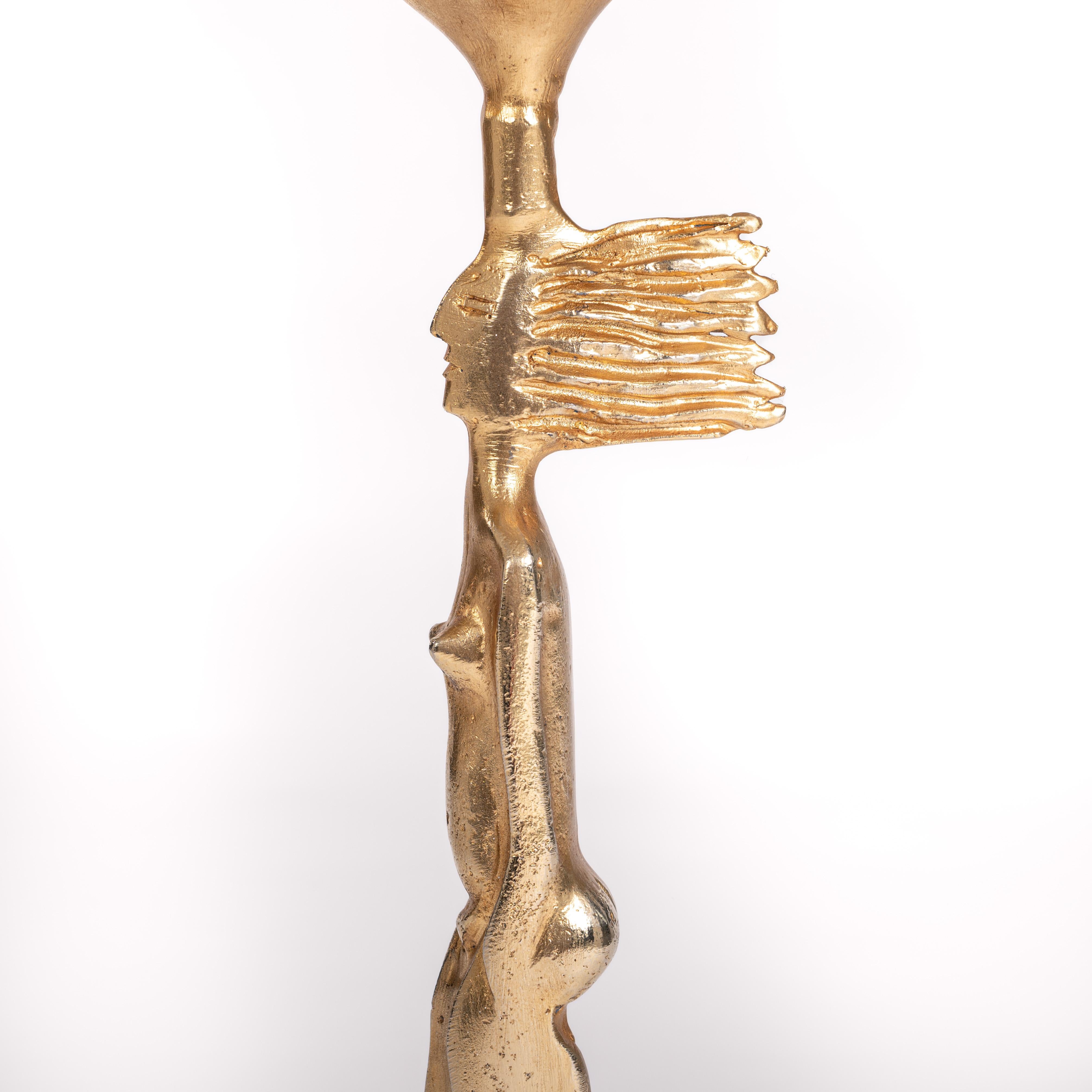 Cast French Gilded Bronze Table Lamp by Pierre Casenove for Fondica, 1980s For Sale