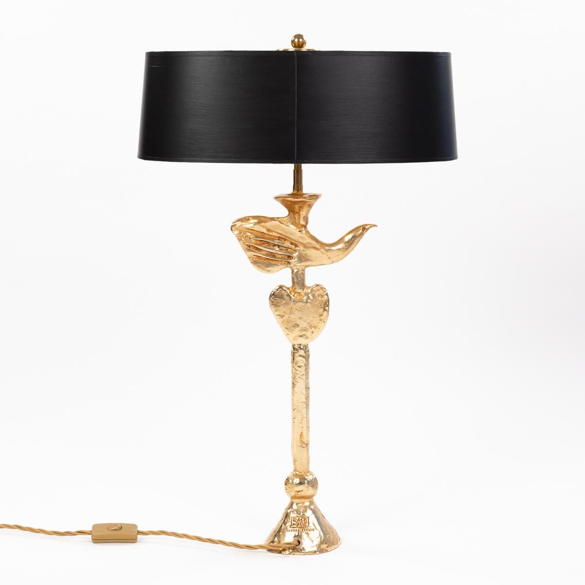 Französische Tischlampe aus vergoldeter Bronze von Pierre Casenove für Fondica, 1980er Jahre im Angebot 1