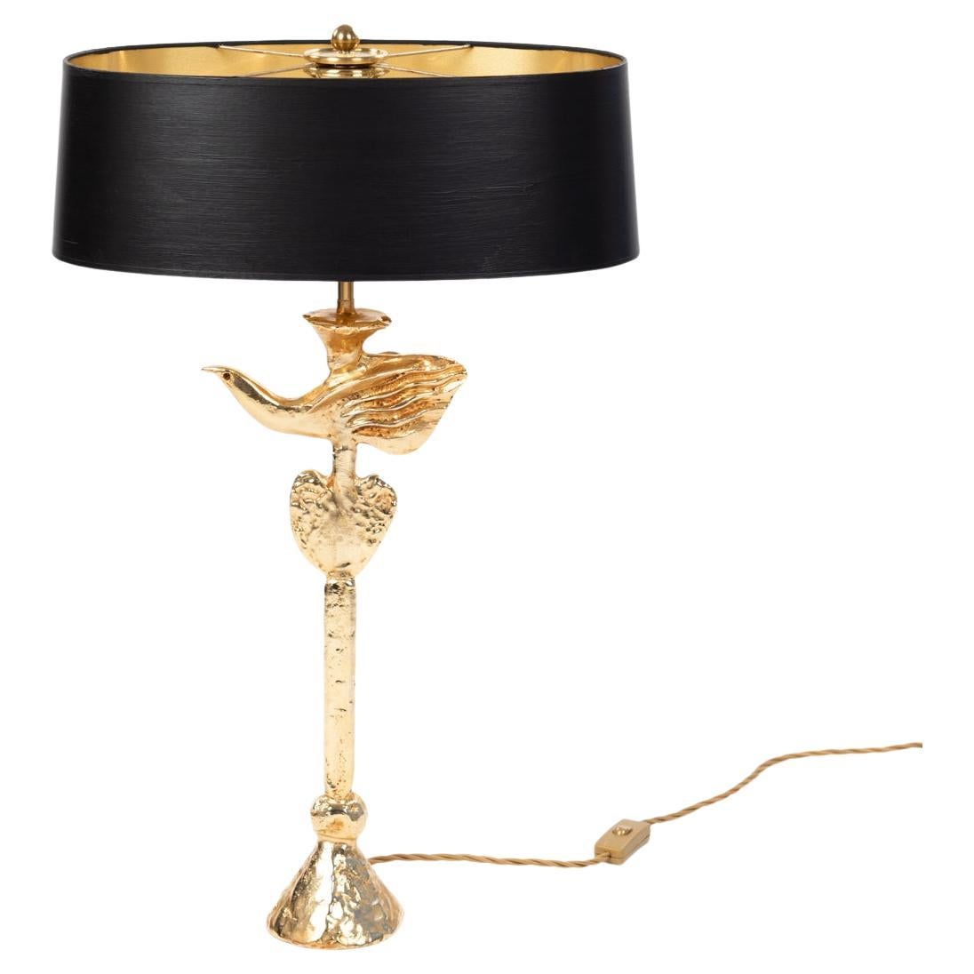 French Gilded Bronze Table Lamp by Pierre Casenove for Fondica, 1980s For Sale