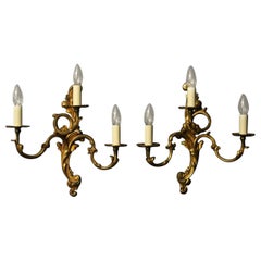 French Gilded Bronze Triple Arm Antique Wall Lights 