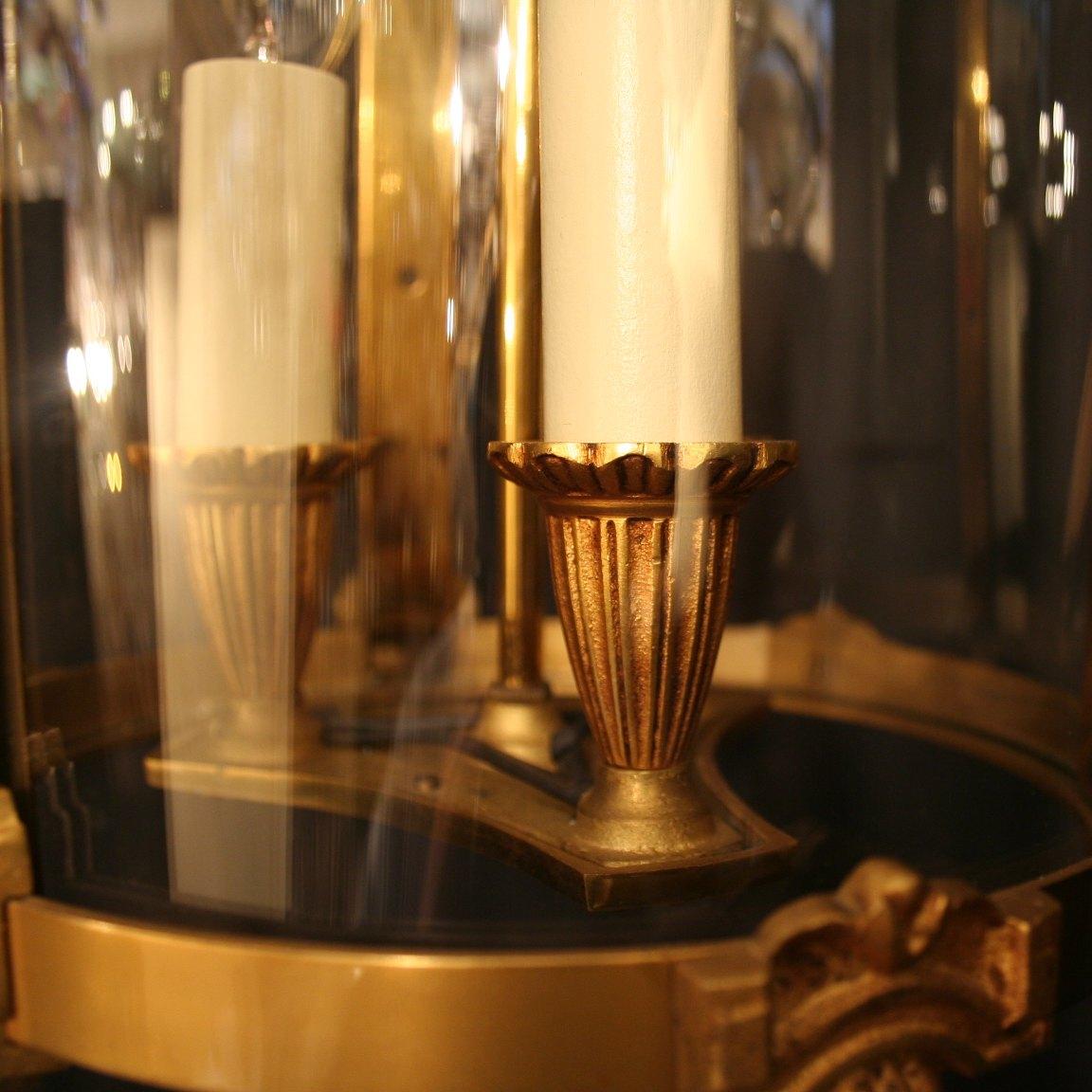 French Gilded Bronze Triple Light Antique Convex Hall Lantern 3