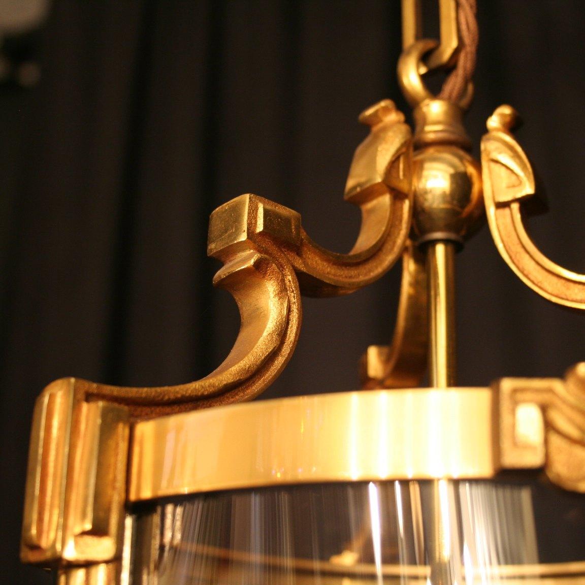 French Gilded Bronze Triple Light Antique Convex Hall Lantern 4