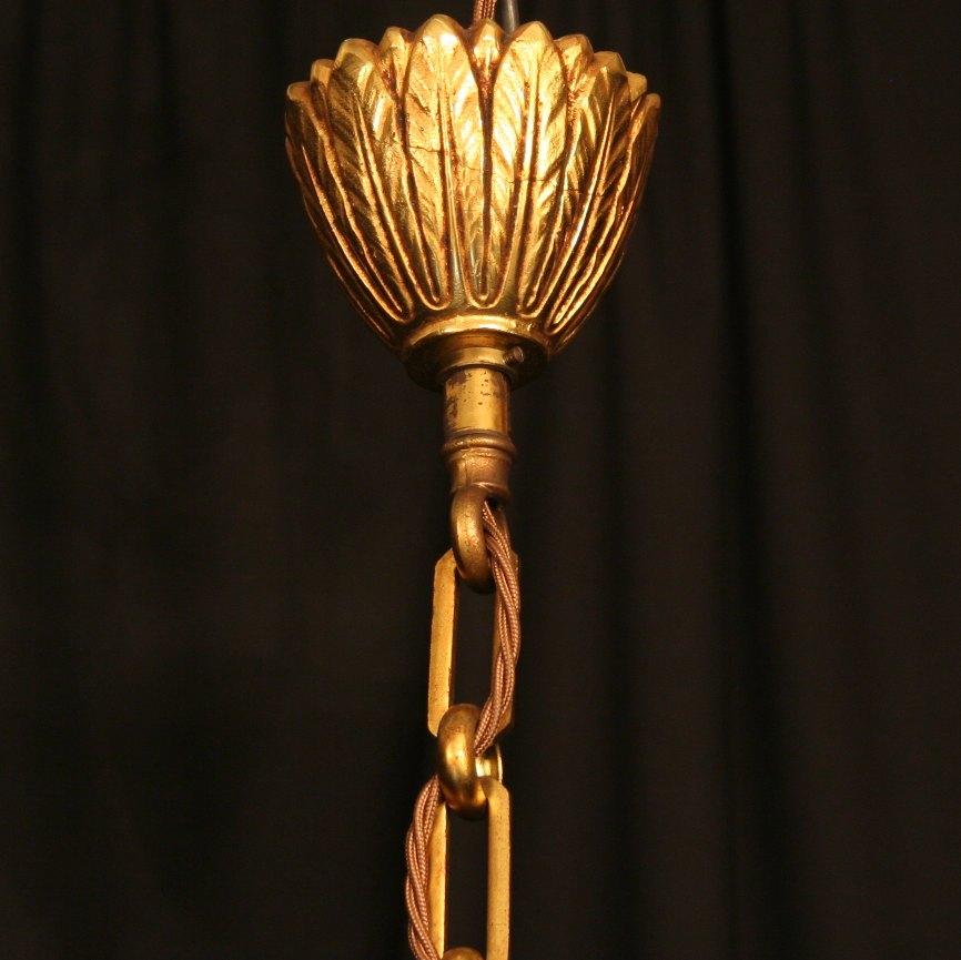 French Gilded Bronze Triple Light Antique Convex Hall Lantern 7