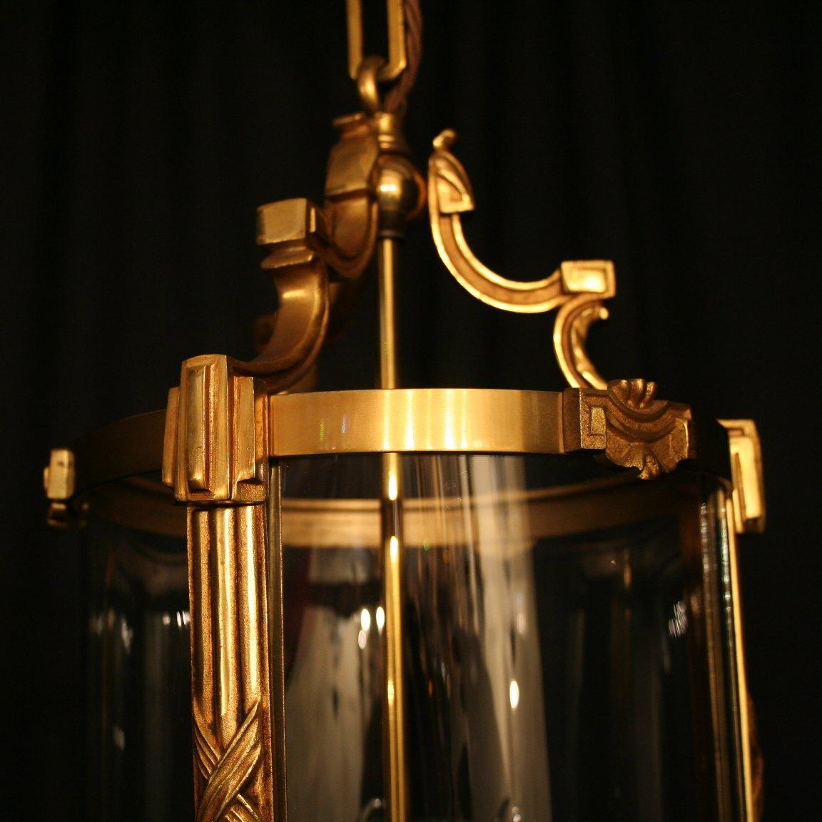Steampunk French Gilded Bronze Triple Light Antique Convex Hall Lantern