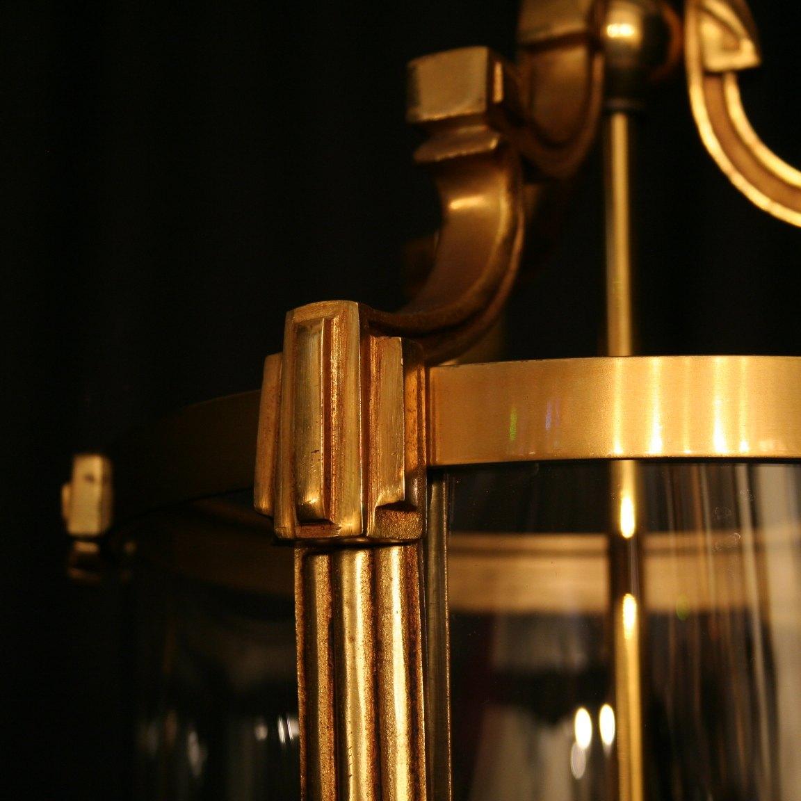 Gilt French Gilded Bronze Triple Light Antique Convex Hall Lantern