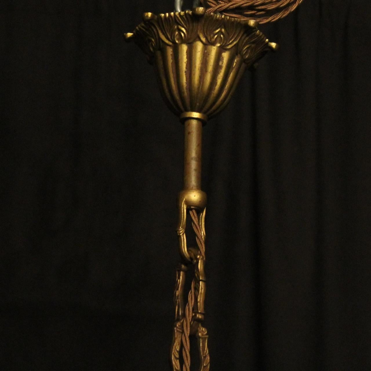 French Gilded Bronze Triple Light Antique Lantern For Sale 4
