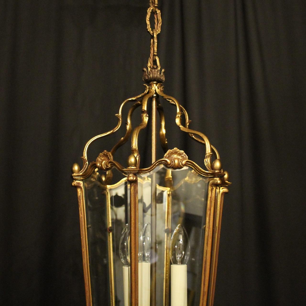 Rococo French Gilded Bronze Triple Light Antique Lantern For Sale