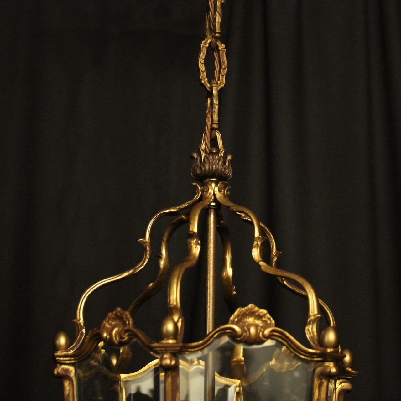 20th Century French Gilded Bronze Triple Light Antique Lantern For Sale