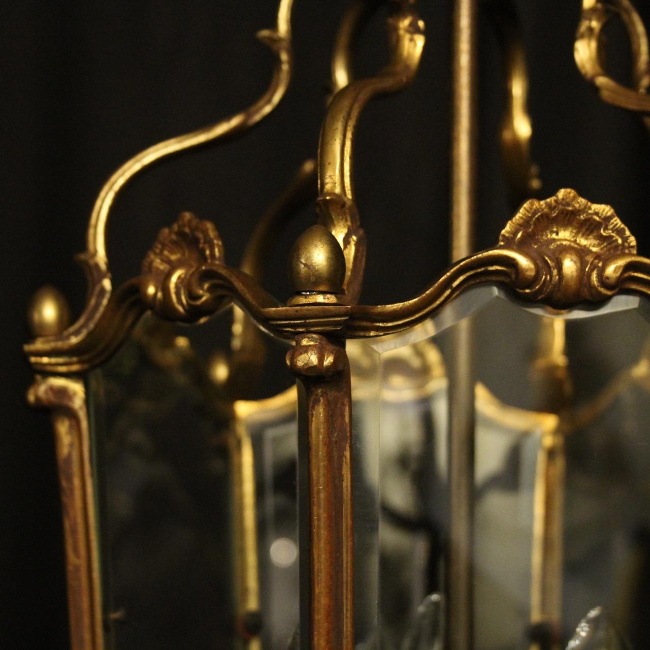French Gilded Bronze Triple Light Antique Lantern For Sale 1