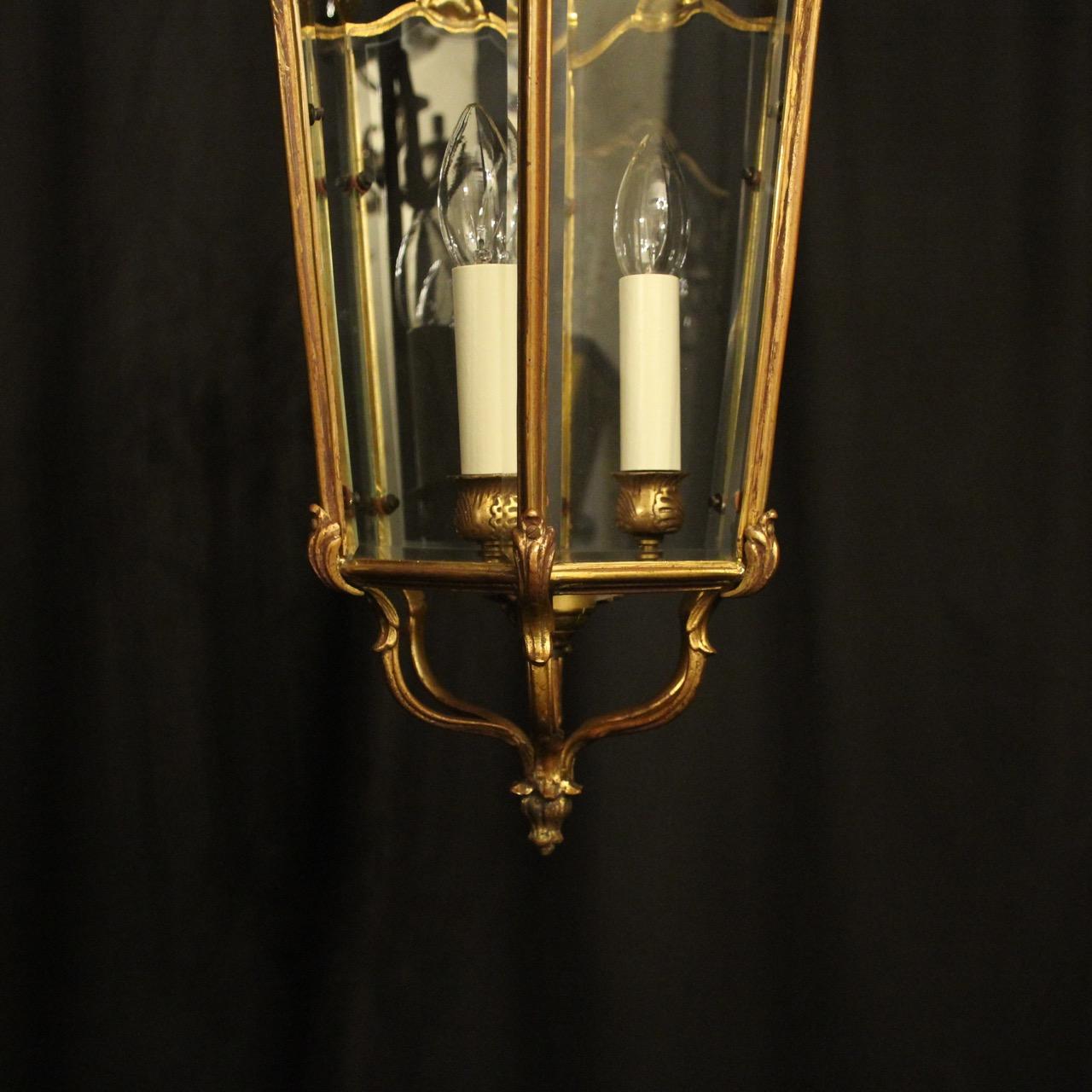 French Gilded Bronze Triple Light Antique Lantern For Sale 2