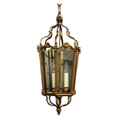 French Gilded Bronze Triple Light Antique Lantern