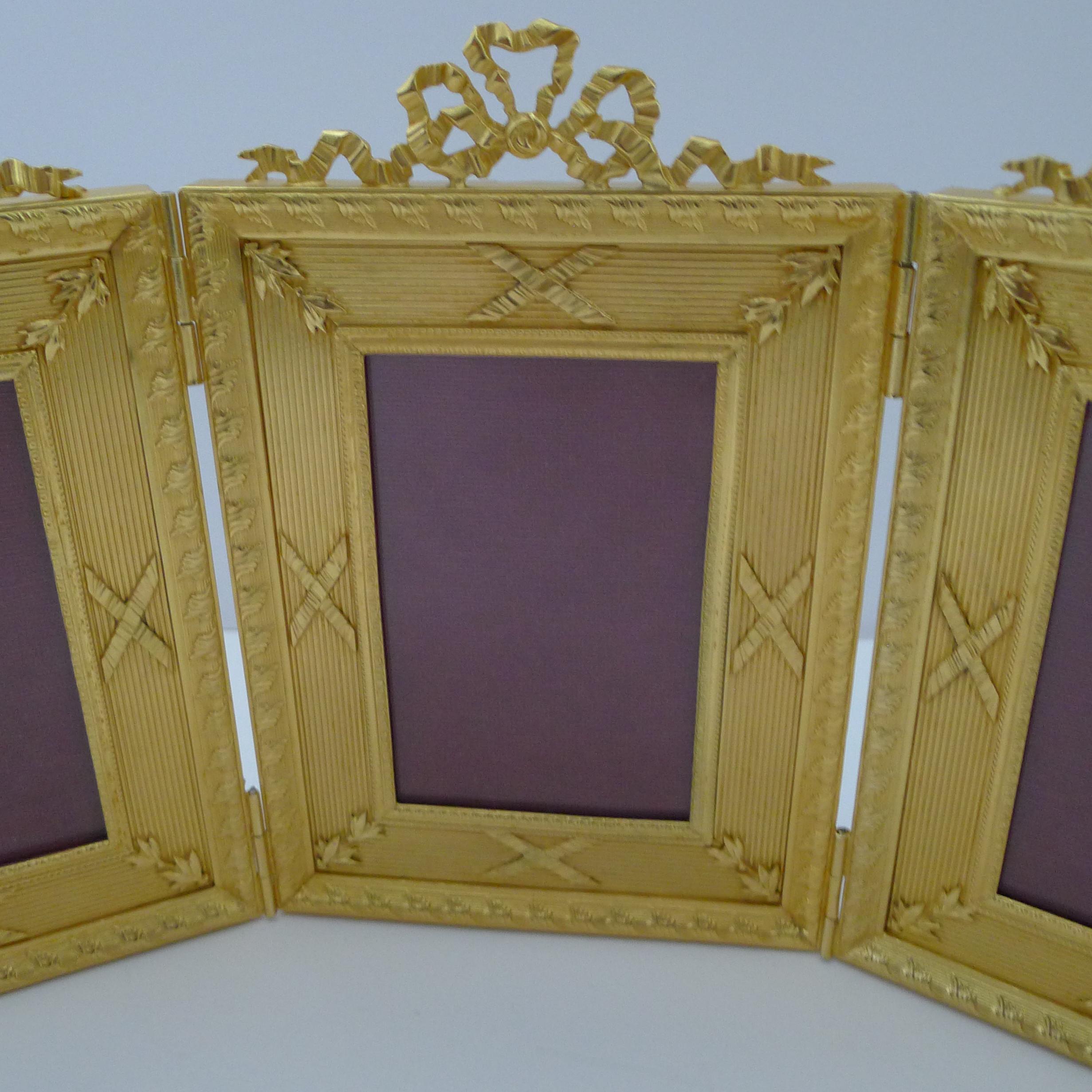 Gilt French Gilded Bronze Triple Picture / Photograph Frame c.1900 For Sale