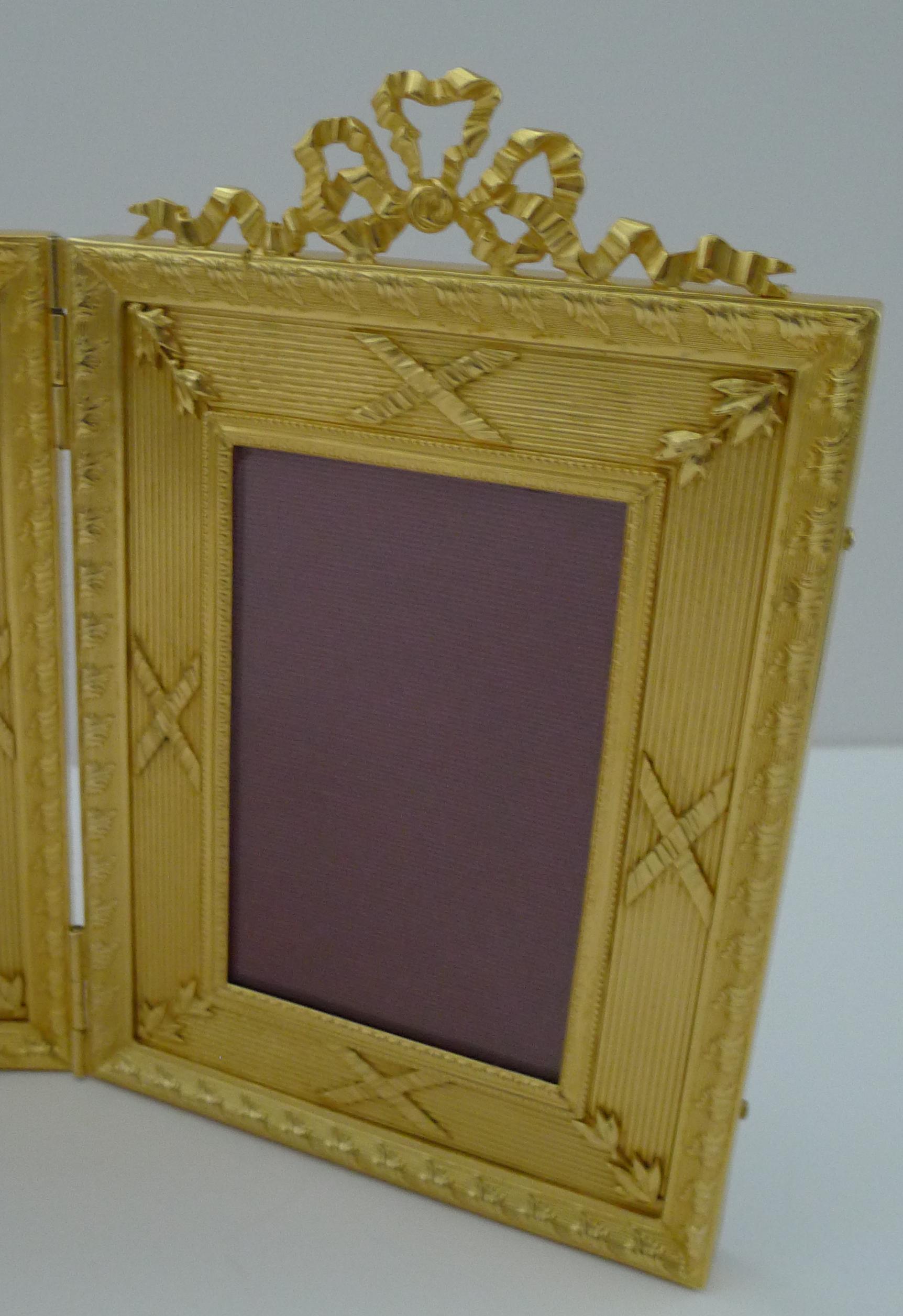 Early 20th Century French Gilded Bronze Triple Picture / Photograph Frame c.1900 For Sale