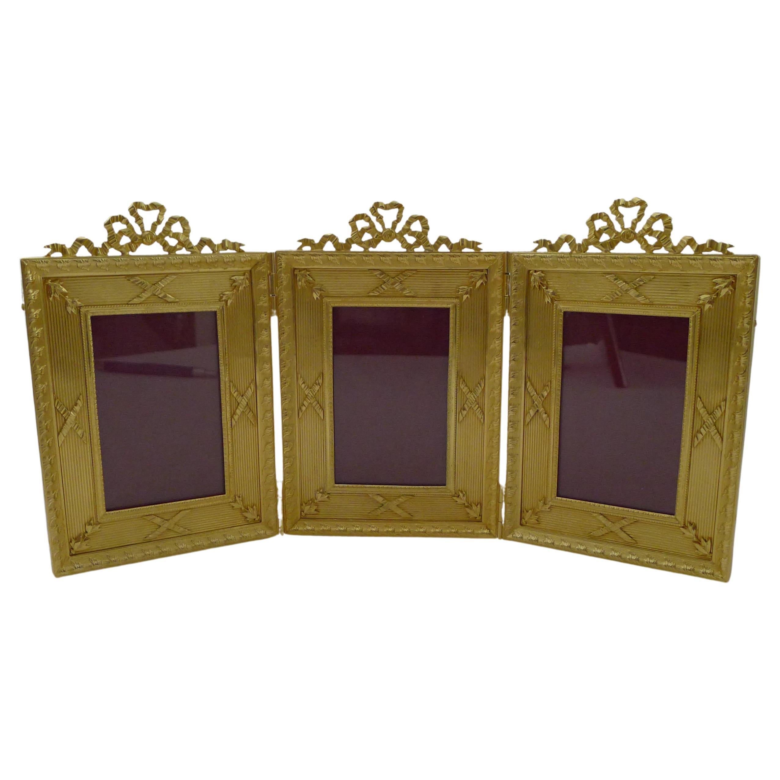 French Gilded Bronze Triple Picture / Photograph Frame c.1900 For Sale