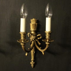 French Gilded Bronze Twin Arm Antique Wall Sconces