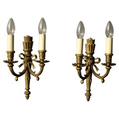 French Gilded Bronze Twin Arm Antique Wall Sconces