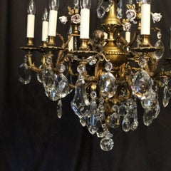 French Gilded Cherub Bronze & Crystal Twelve-Light Antique Chandelier