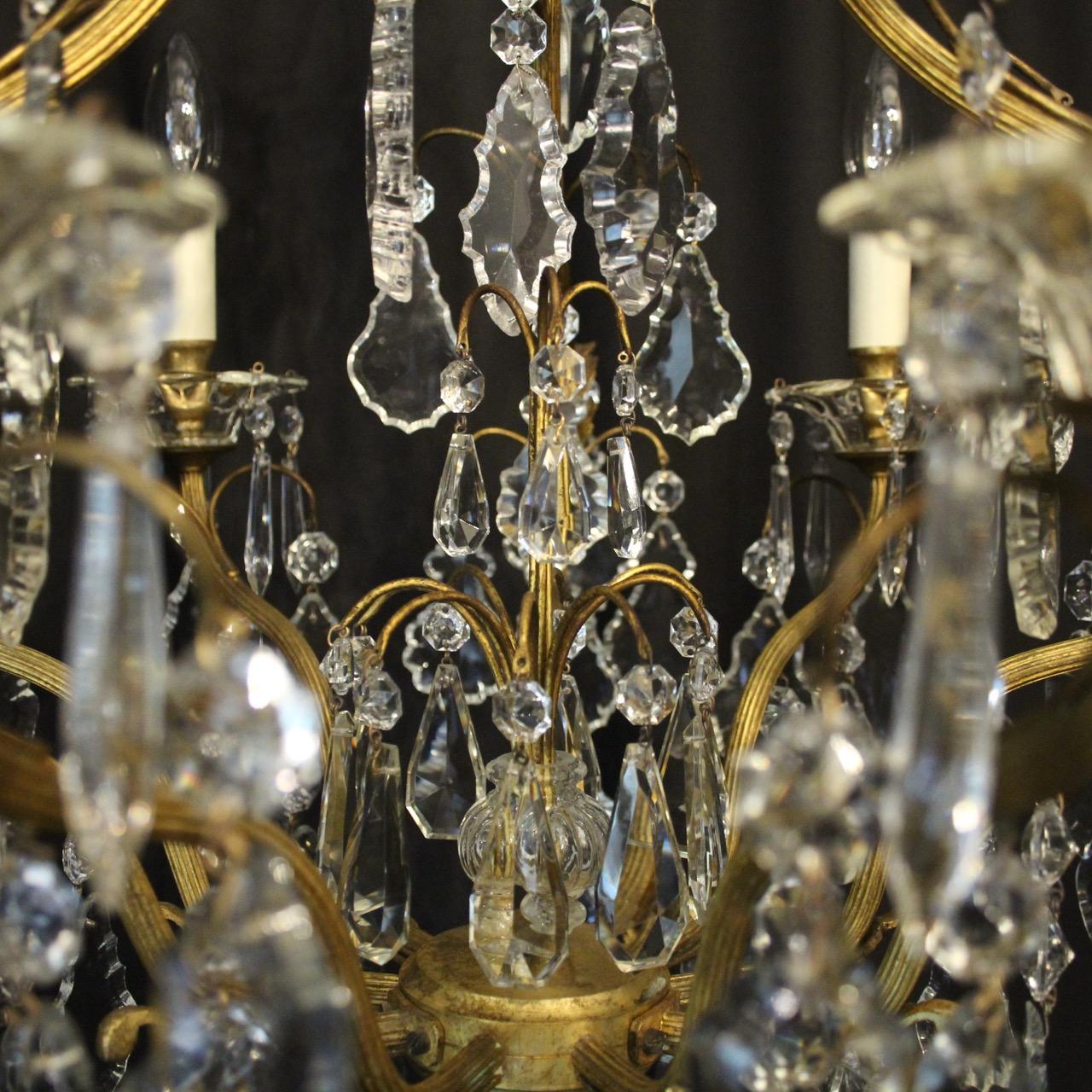 Gilt French Gilded & Crystal Seven-Light Birdcage Antique Chandelier