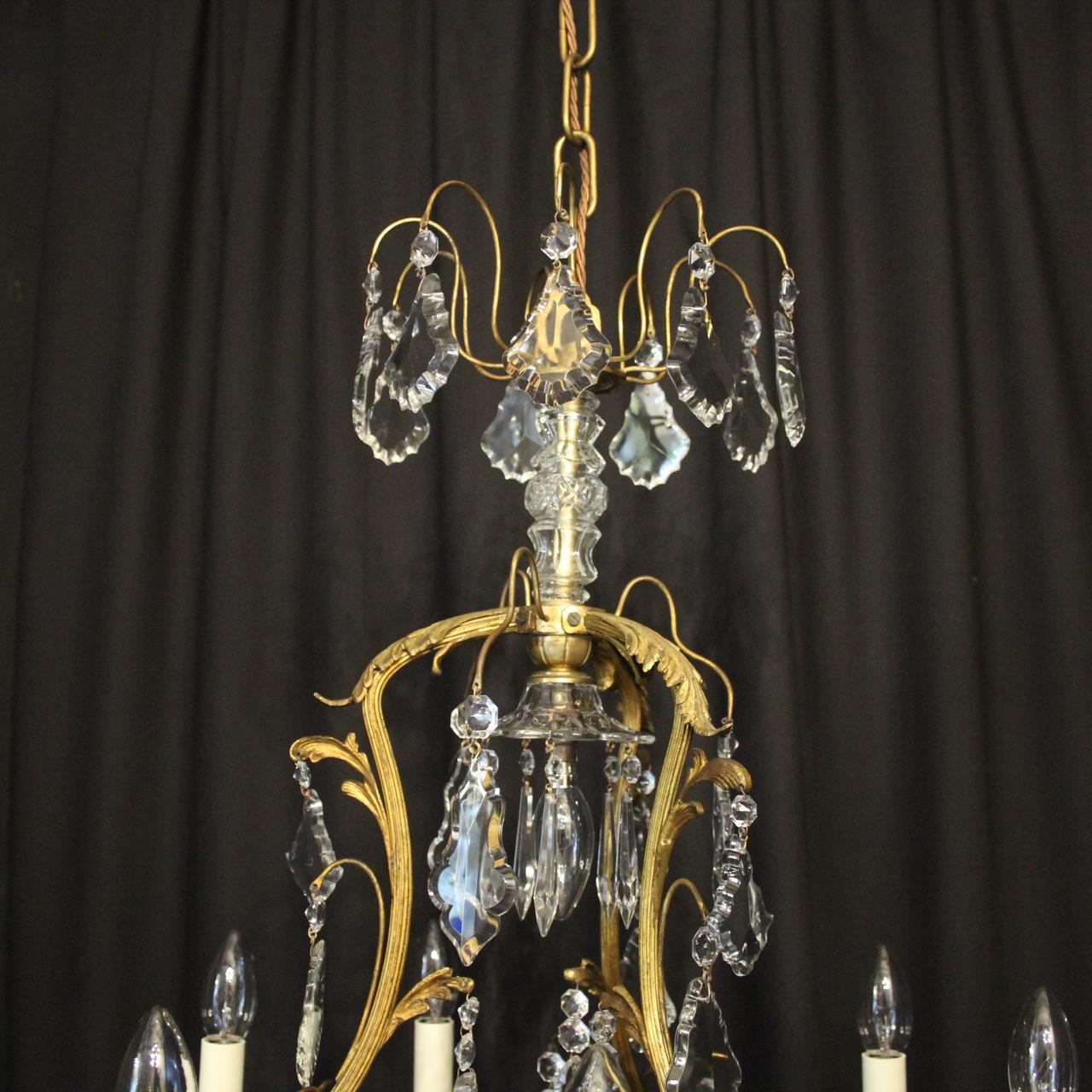French Gilded & Crystal Seven-Light Birdcage Antique Chandelier In Good Condition In Chester, GB