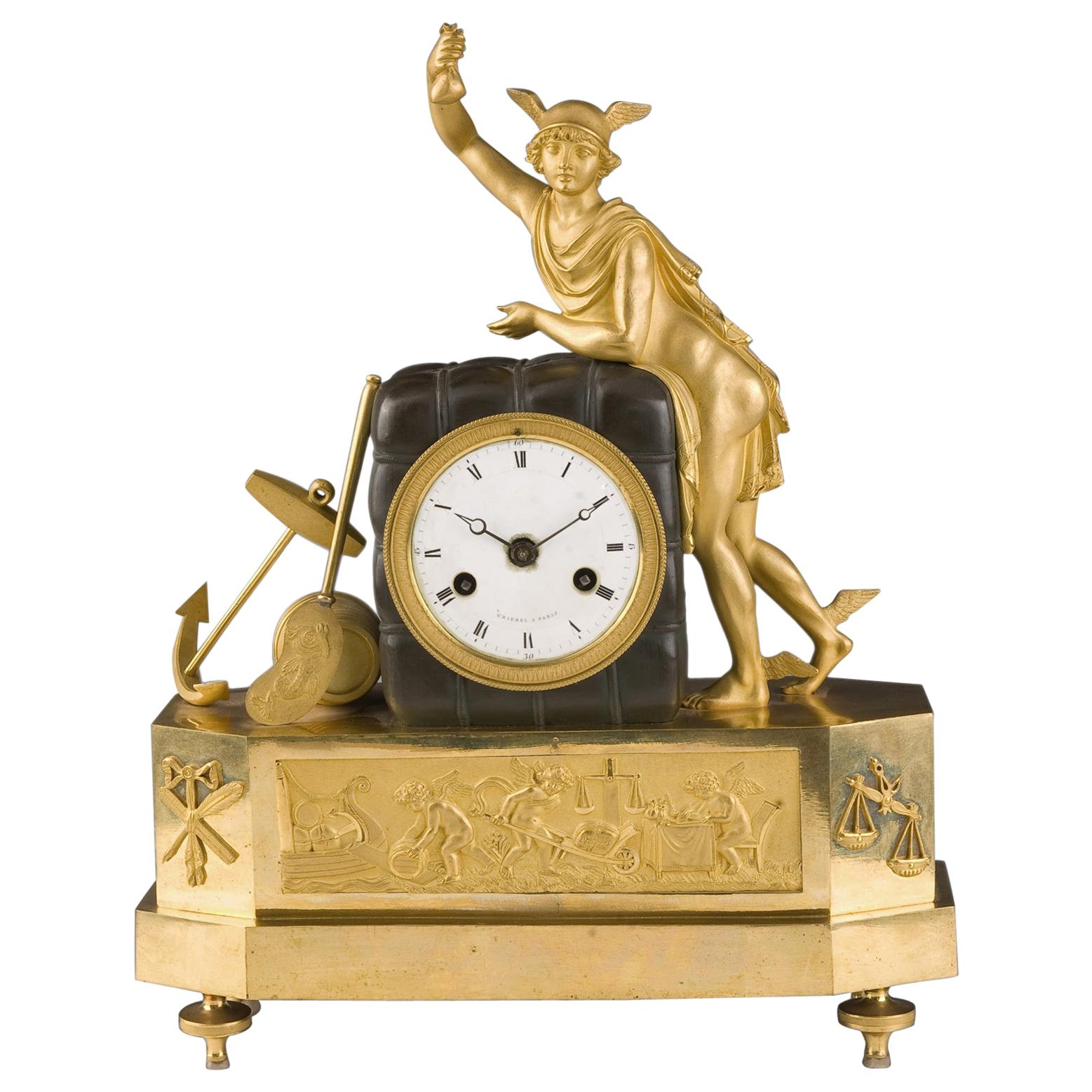 French mantel clock  representing with the figure of Hermes. Circa 1800  