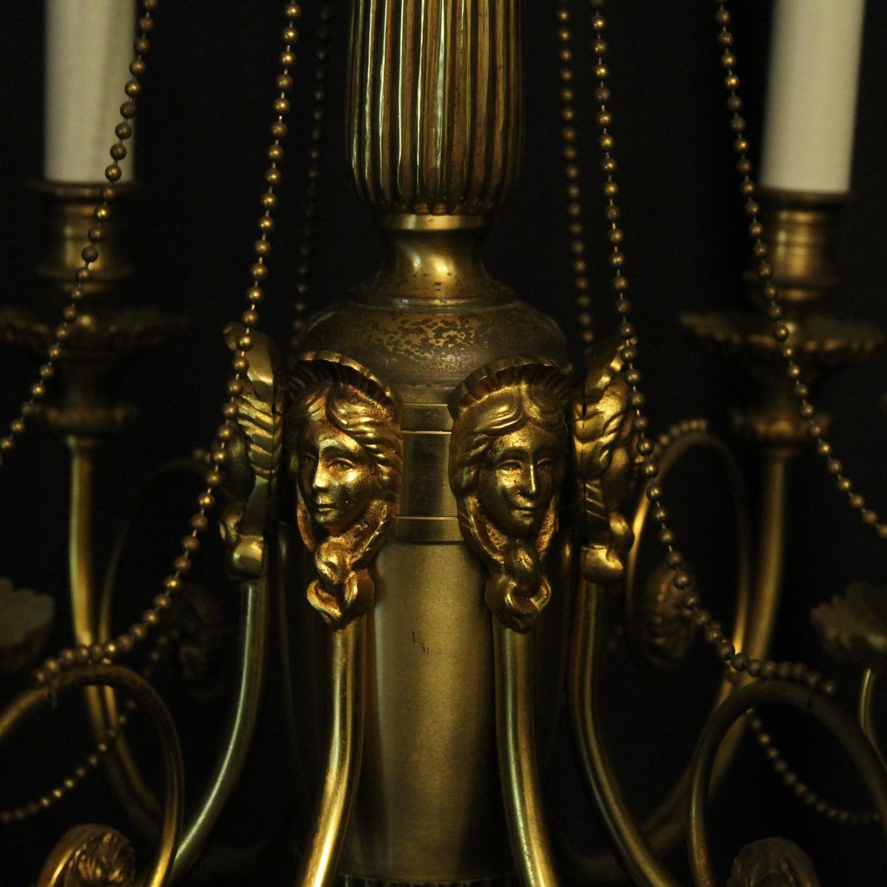 French Gilded Female Mask 6-Light Antique Chandelier In Good Condition In Chester, GB
