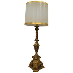 French Gilded Hand Carved Wooden Church Candelabra Converted in a Table Lamp