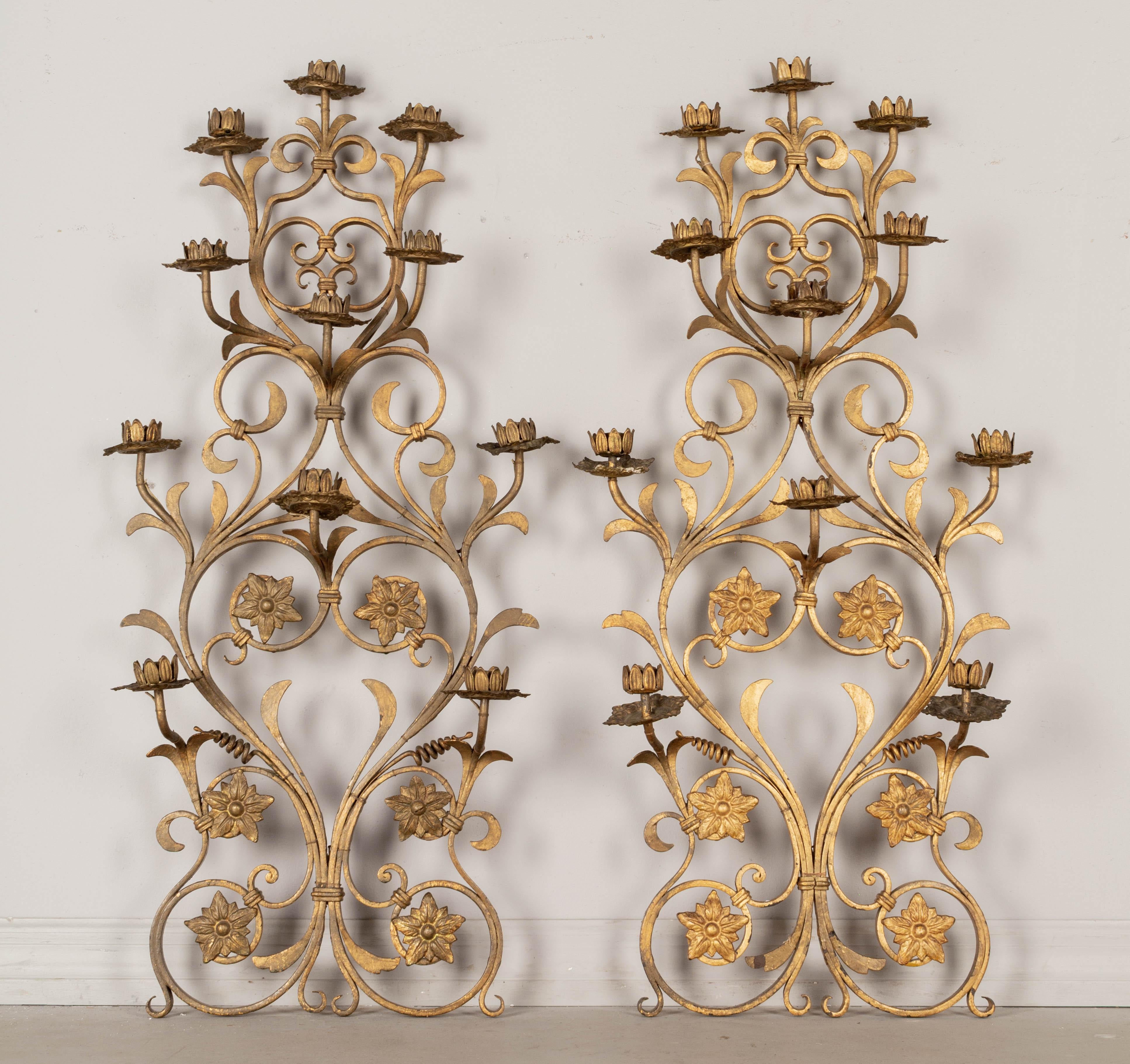 Art Nouveau French Gilded Iron Candle Sconces For Sale