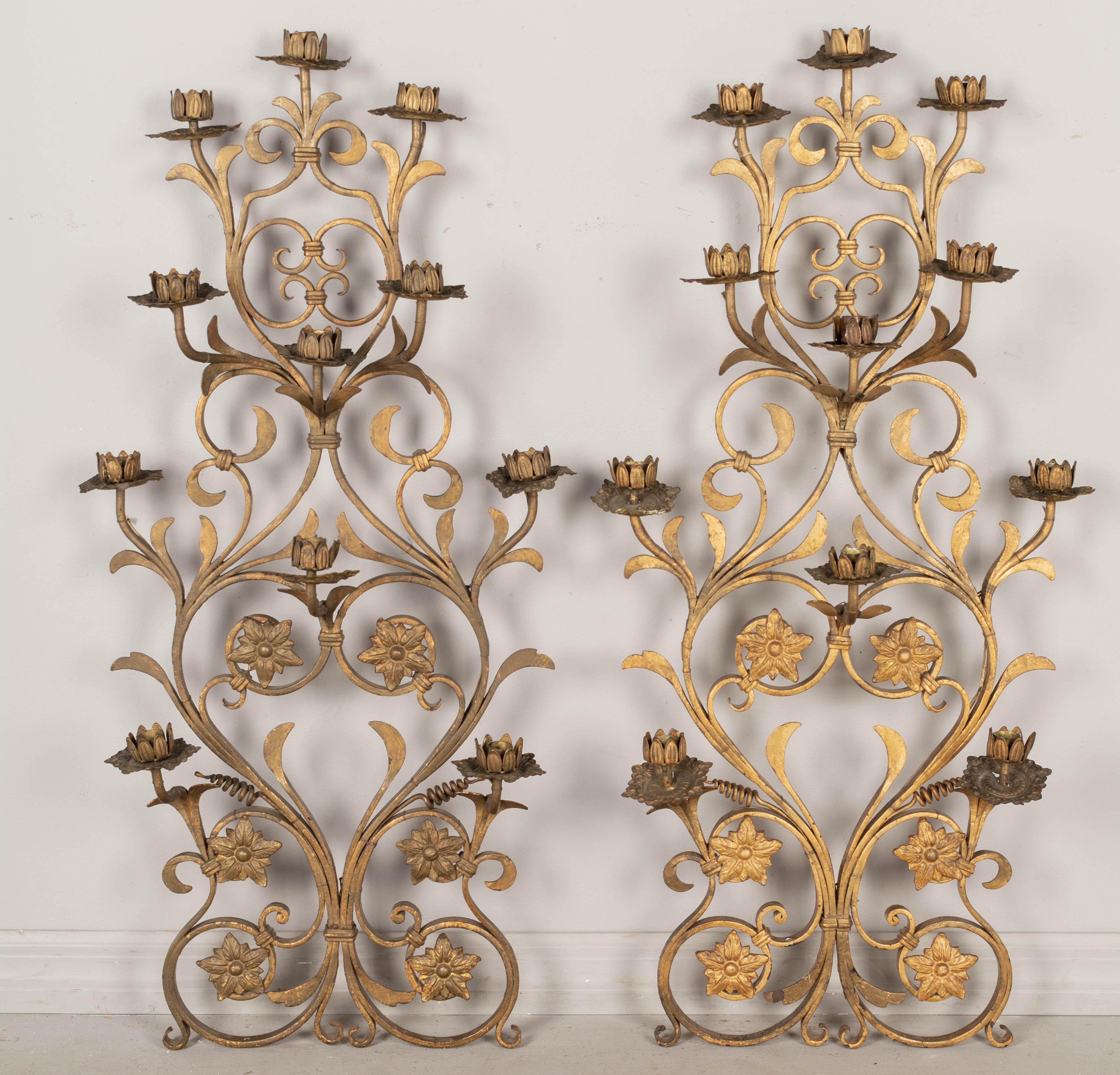 Gilt French Gilded Iron Candle Sconces For Sale
