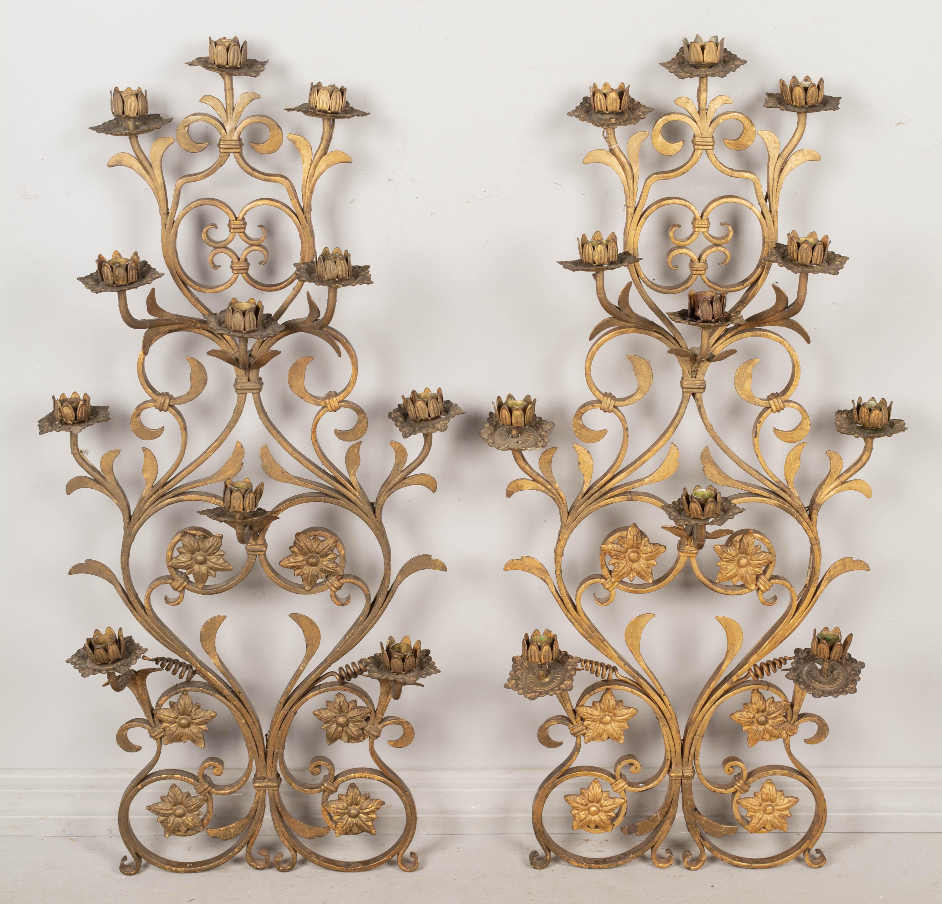 French Gilded Iron Candle Sconces In Good Condition For Sale In Winter Park, FL
