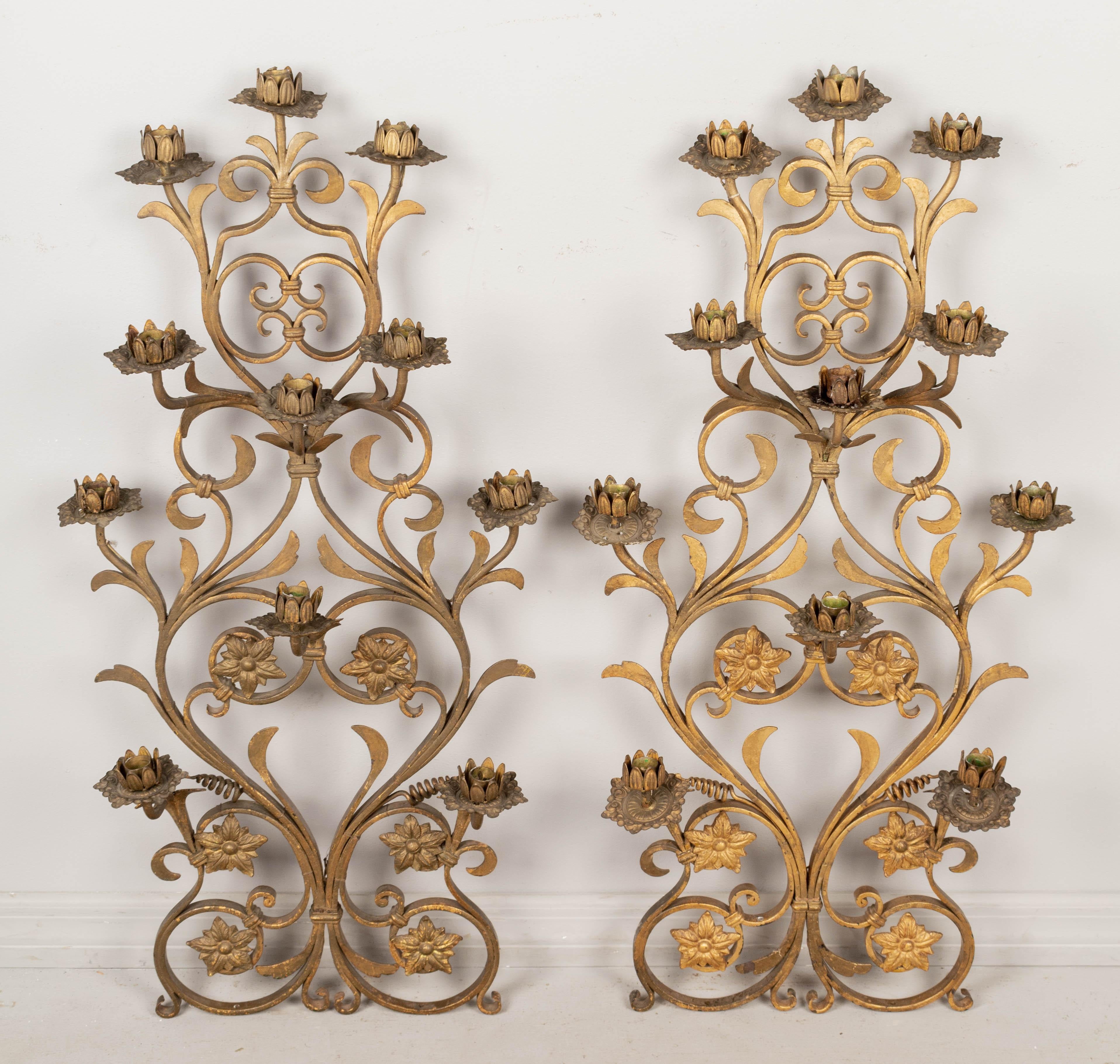 20th Century French Gilded Iron Candle Sconces For Sale