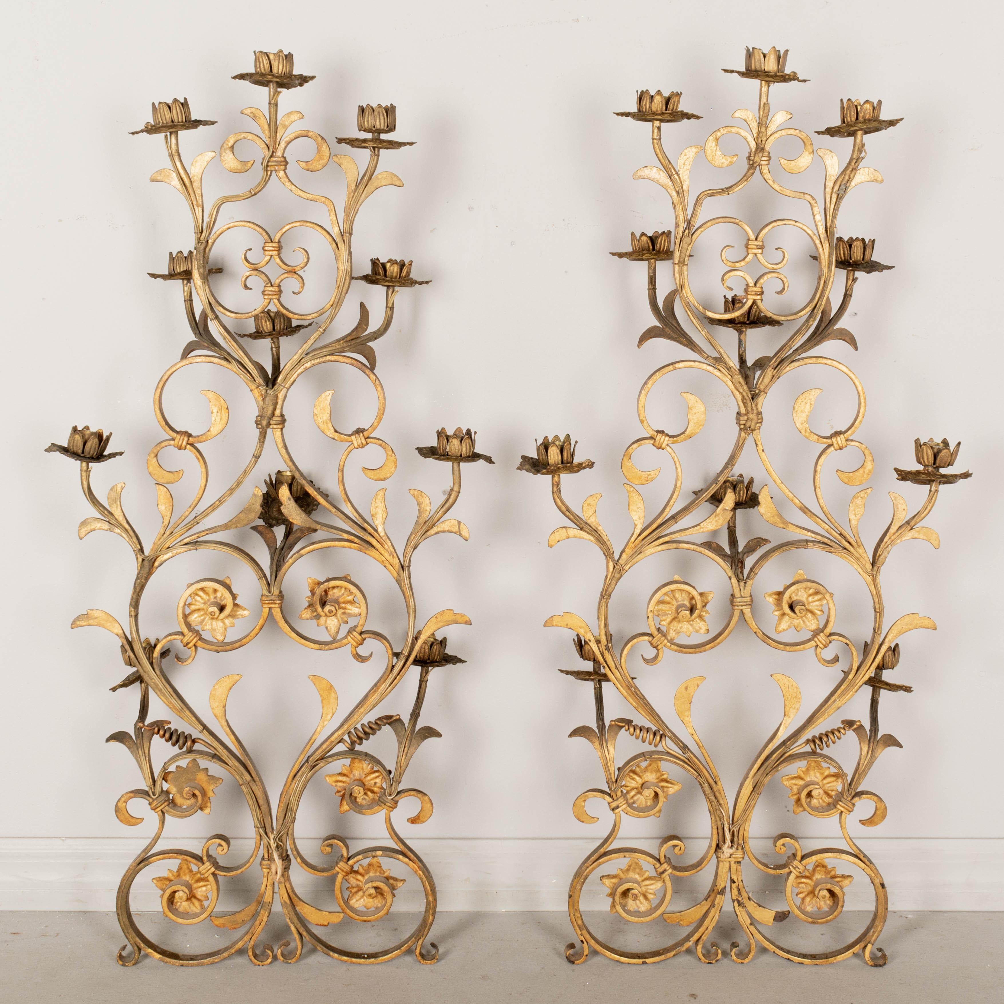 Wrought Iron French Gilded Iron Candle Sconces For Sale