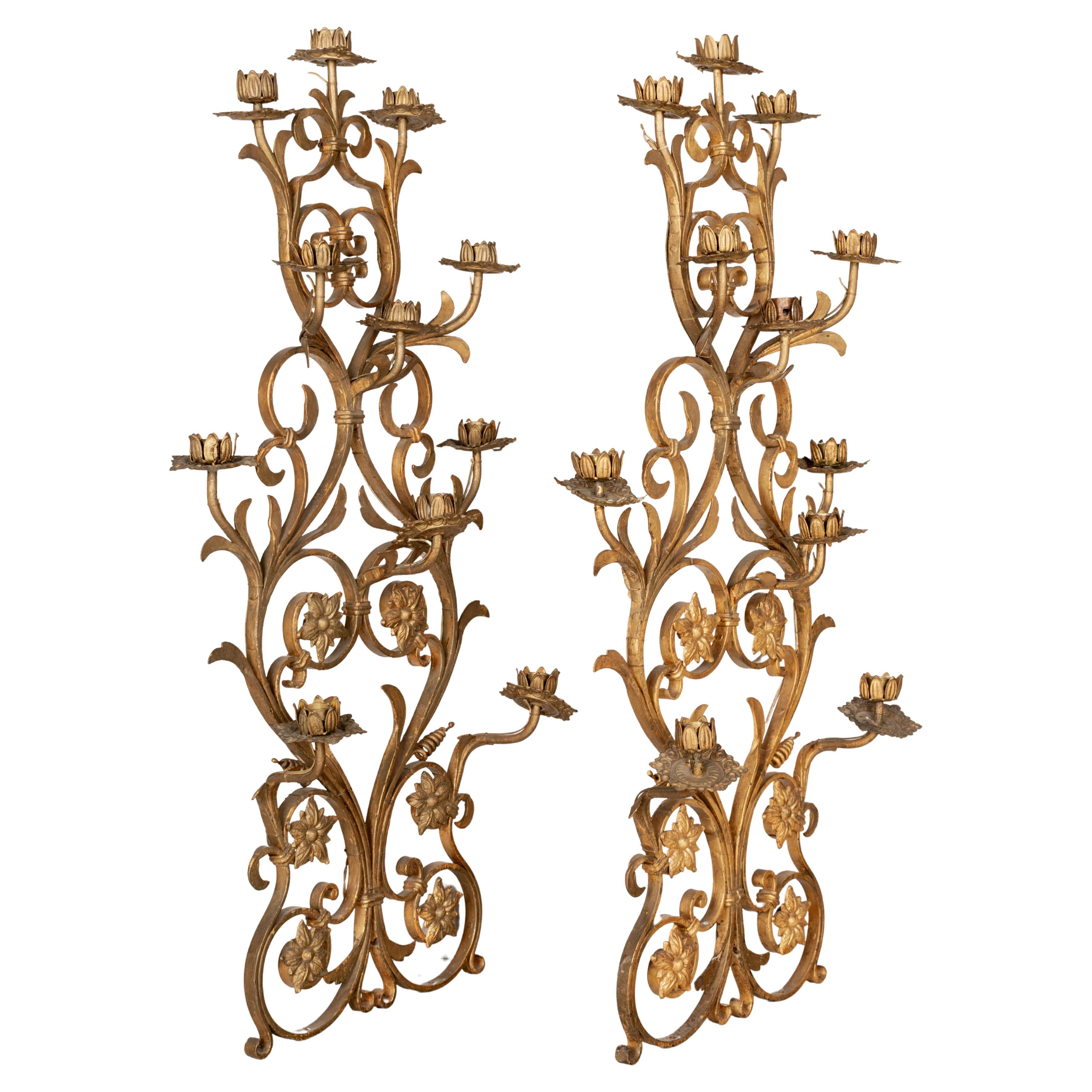 French Gilded Iron Candle Sconces For Sale