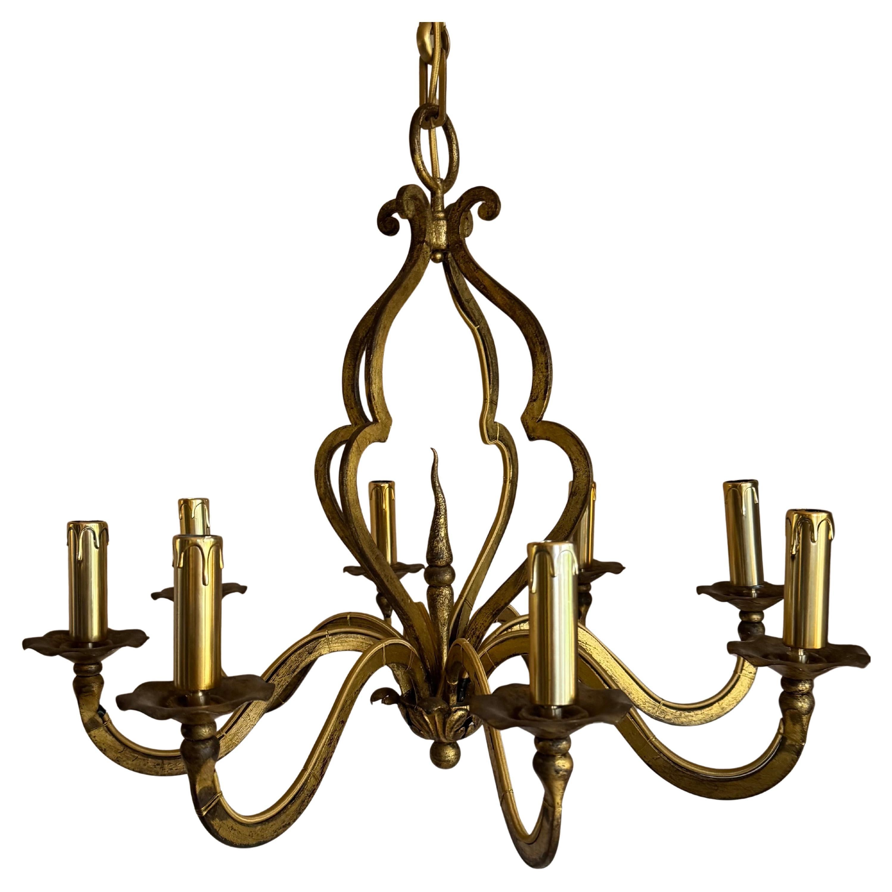 Lampadario francese in ferro dorato della Maison Ramsay