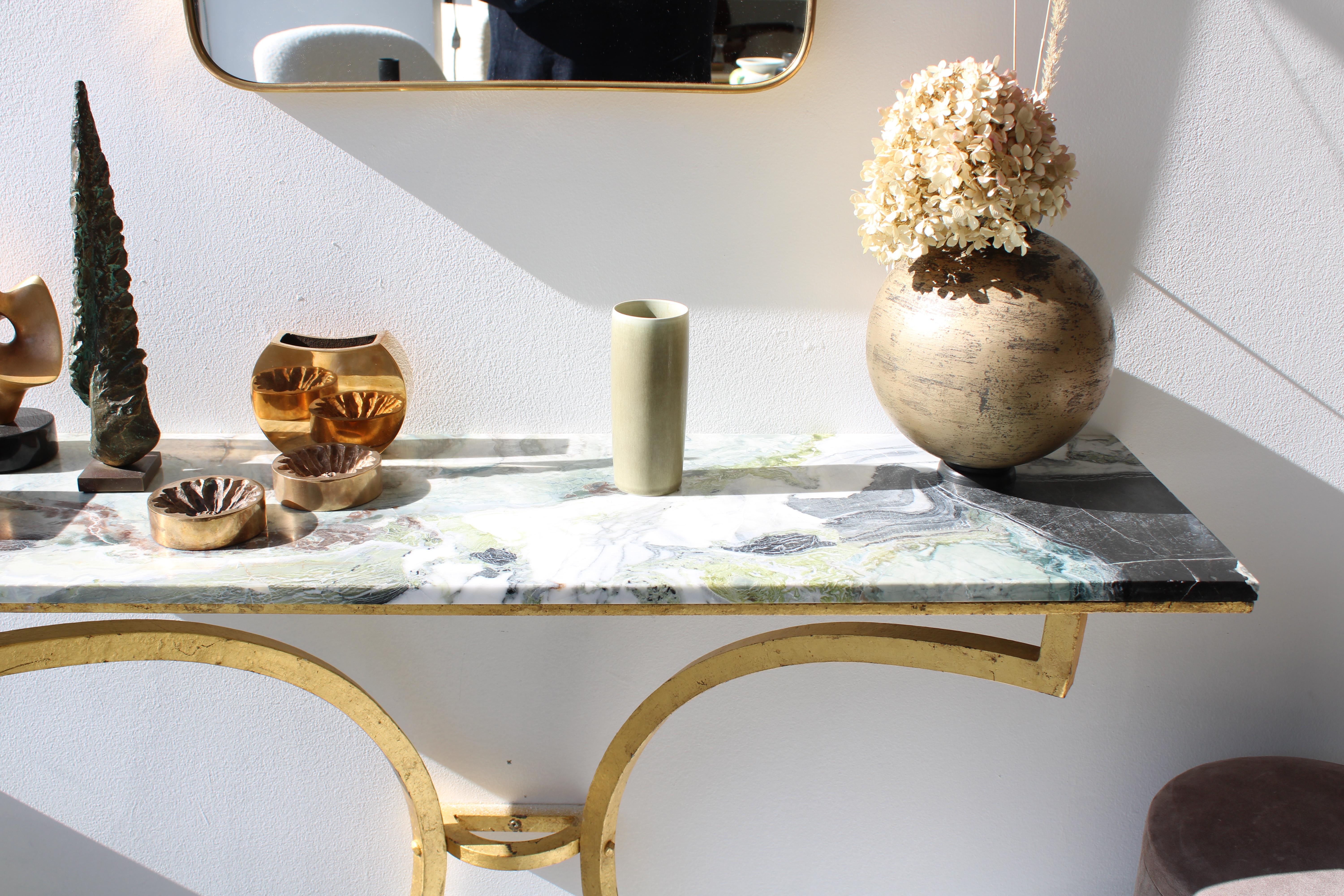 French Gilded Iron Console with Marble Top by Roger Thibier  5