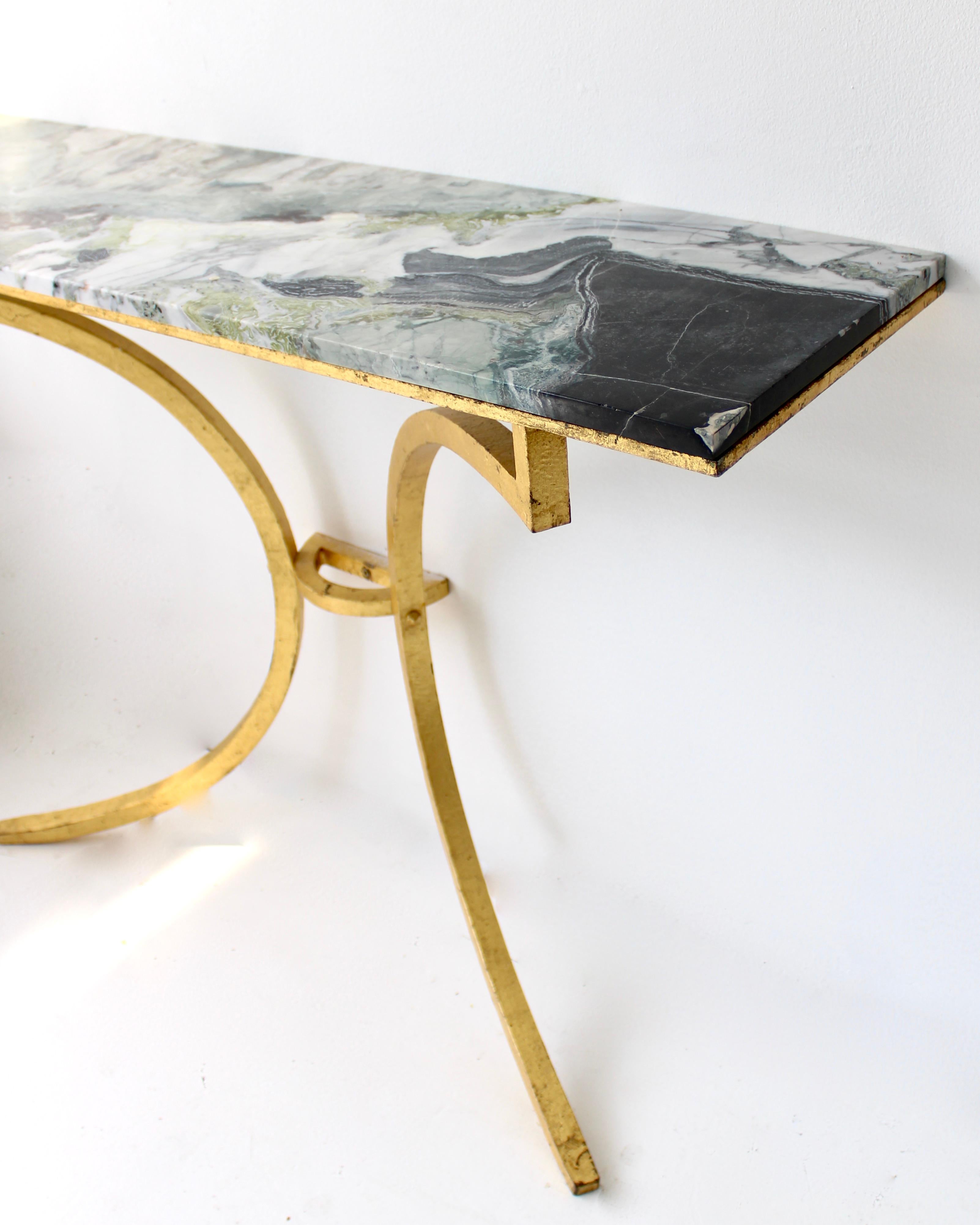 French Gilded Iron Console with Marble Top by Roger Thibier  In Good Condition In Chicago, IL