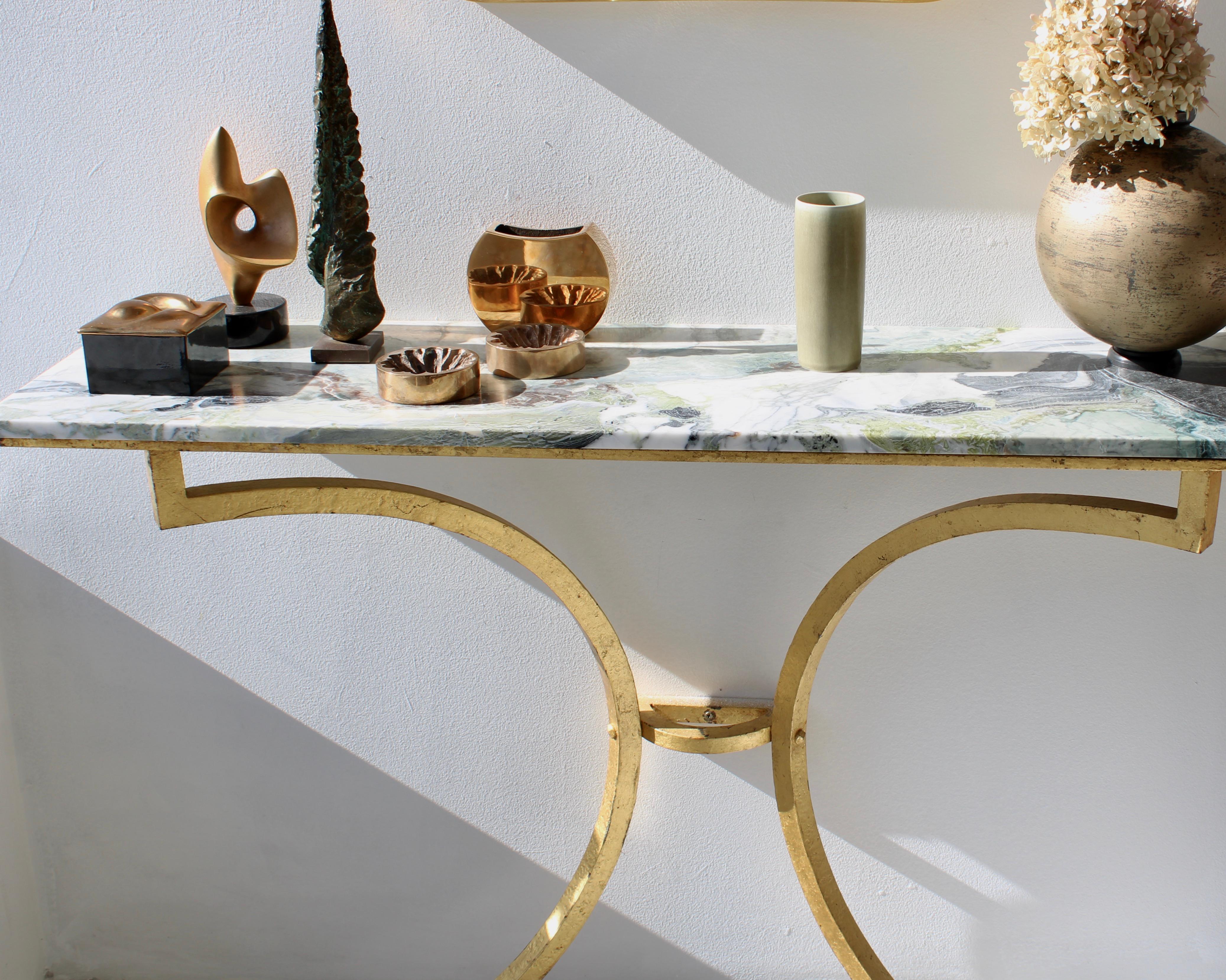 French Gilded Iron Console with Marble Top by Roger Thibier  1