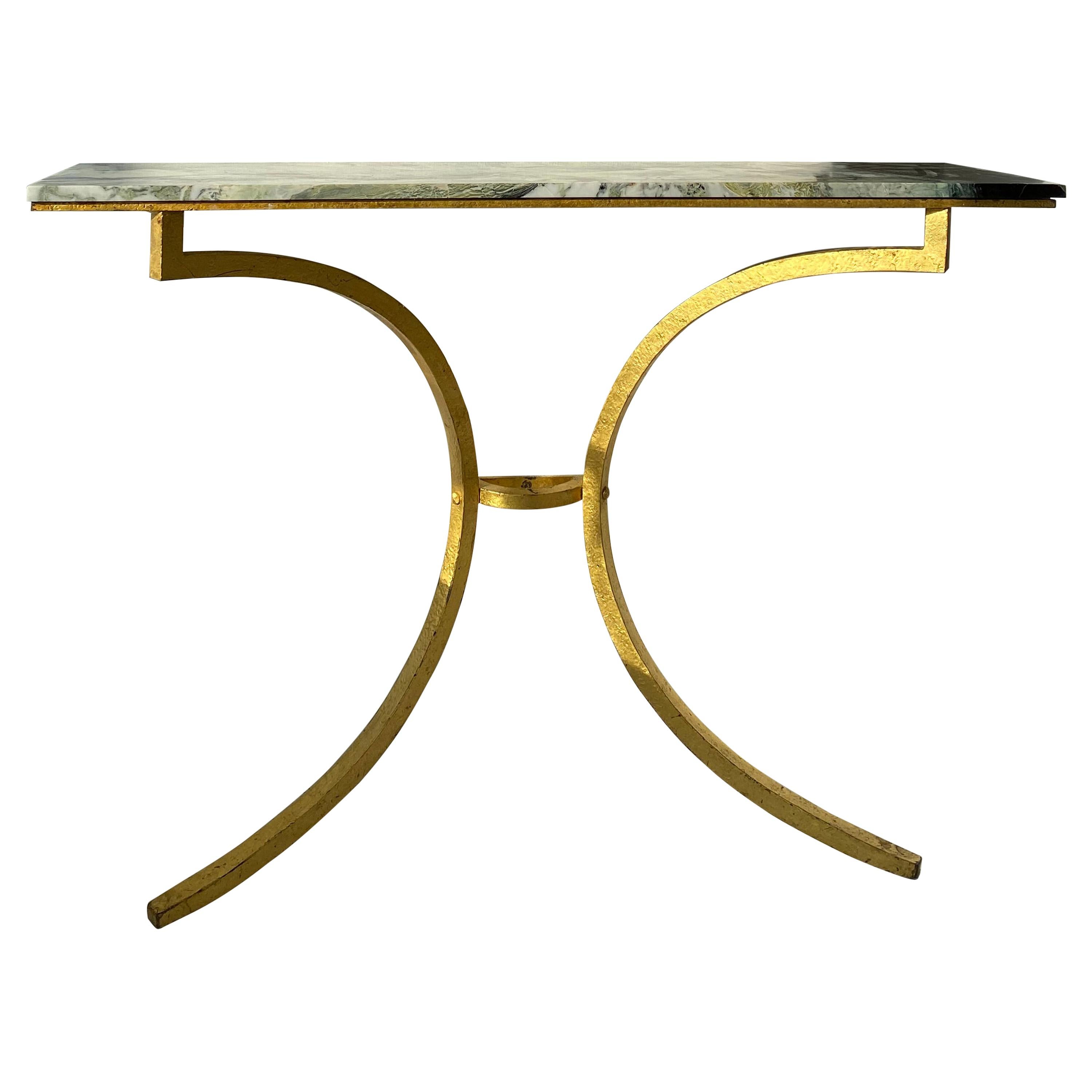 French Gilded Iron Console with Marble Top by Roger Thibier 