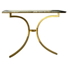 French Gilded Iron Console with Marble Top by Roger Thibier 