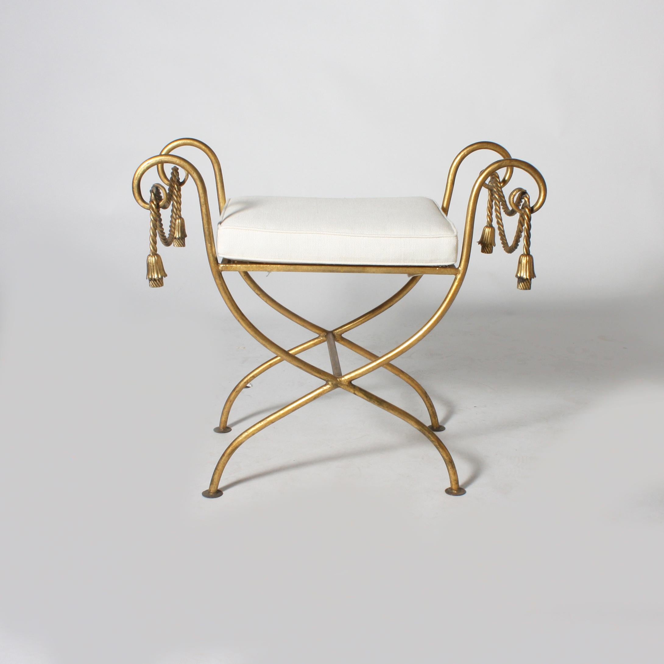 Mid-20th Century French Gilded Iron Dressing Bench, circa 1950