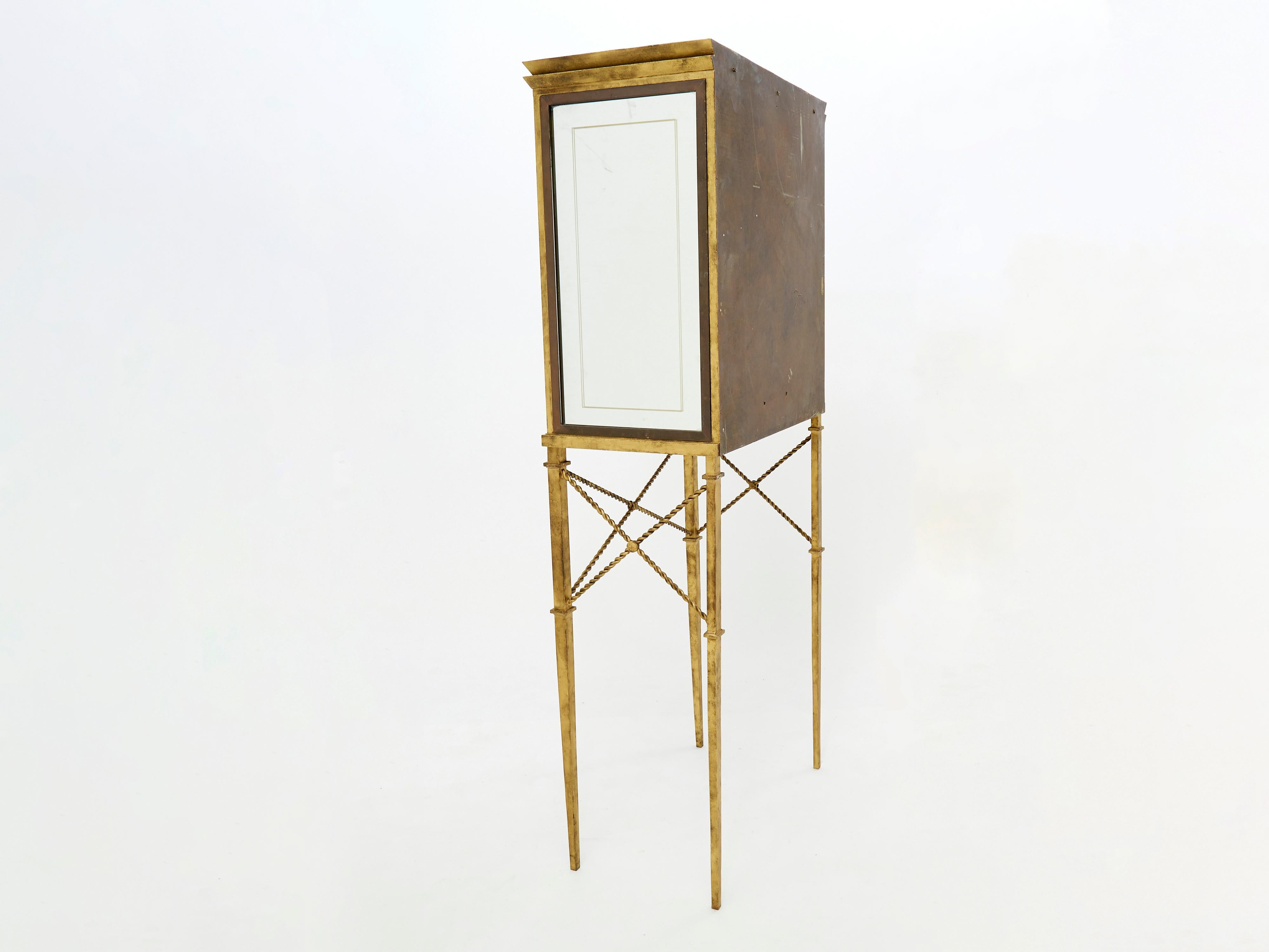 French gilded iron mirrored and brass bar cabinet vitrine 1920s For Sale 1
