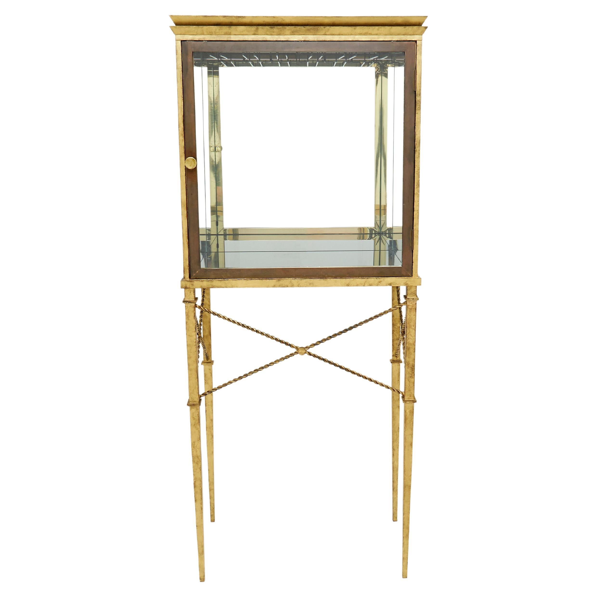 French gilded iron mirrored and brass bar cabinet vitrine 1920s For Sale