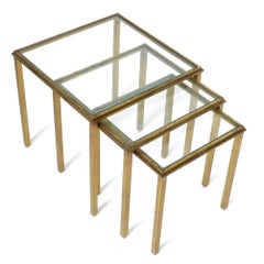 Roger Thibier French Gilded Iron Nesting Tables circa 1960 Set of Three