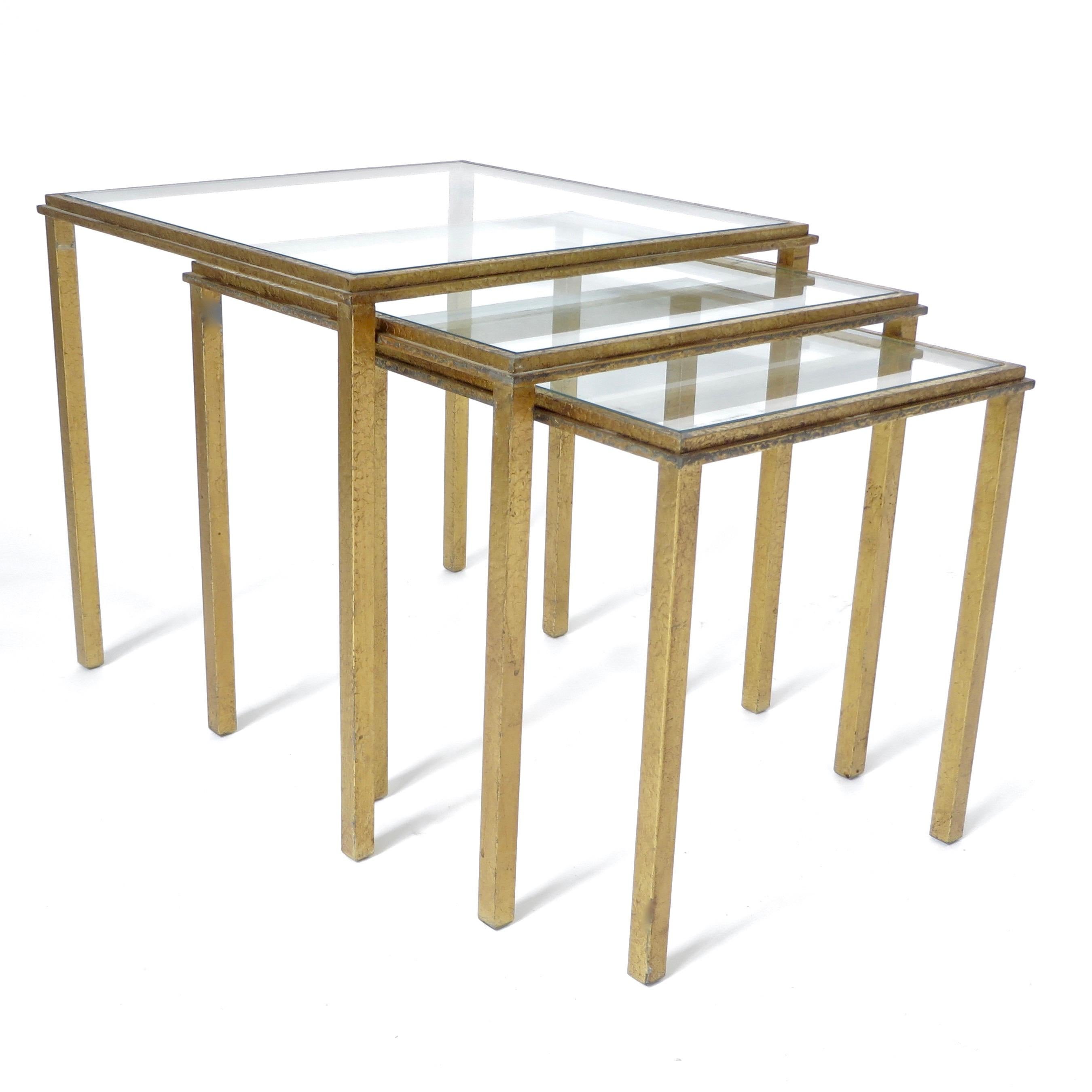 French Gilded Iron Nesting Tables by Roger Thibier circa 1960 Set of Three In Good Condition For Sale In Chicago, IL