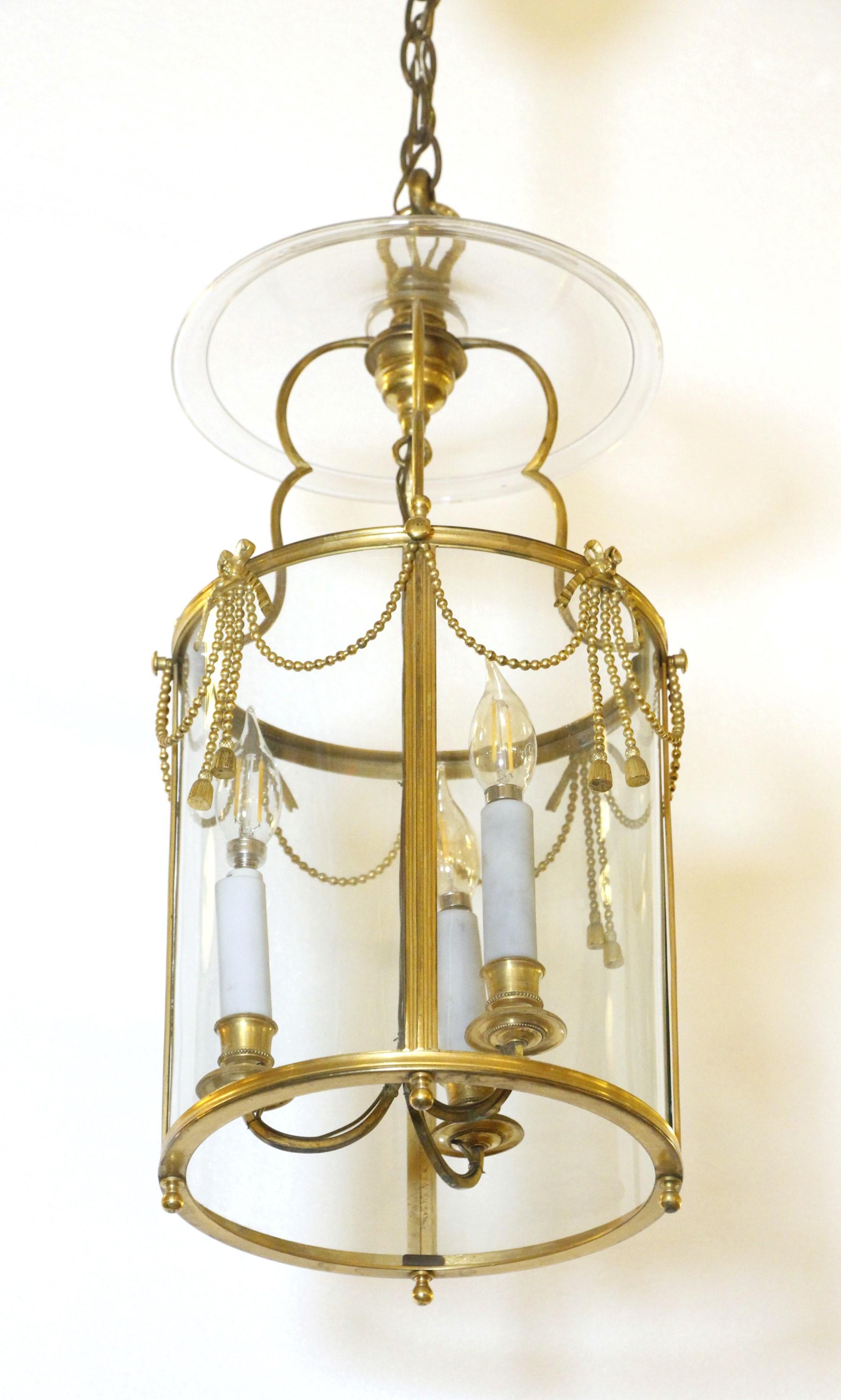 French Provincial French Gilded Lantern Light - 3-Arms w/ Tassels & Ribbons For Sale